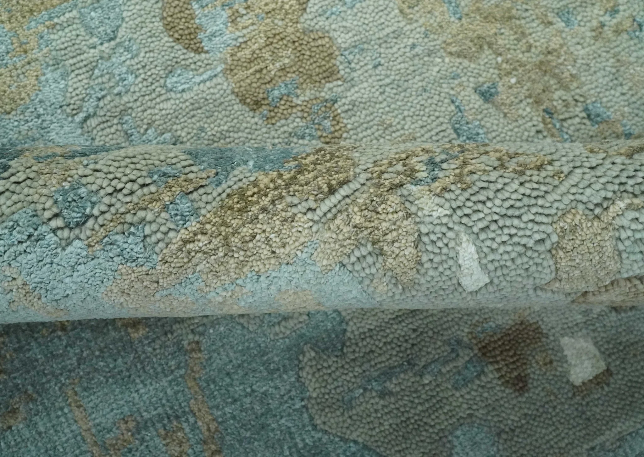 Teal and Olive Modern Abstract Hand Knotted 5x8 wool area Rug - Image 7