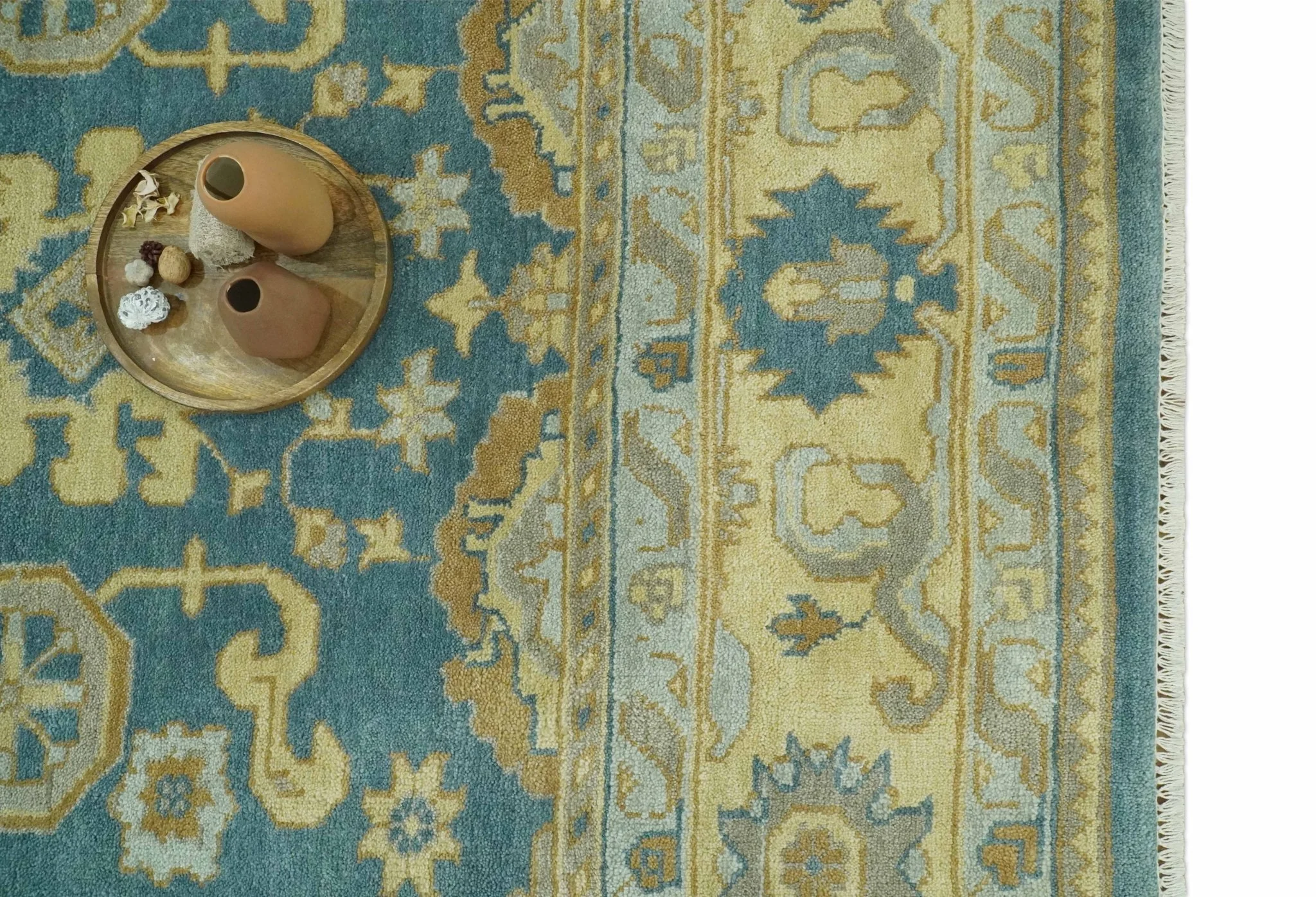 8x10 Hand Knotted Teal and Olive Traditional Oriental Oushak wool area rug - Image 12