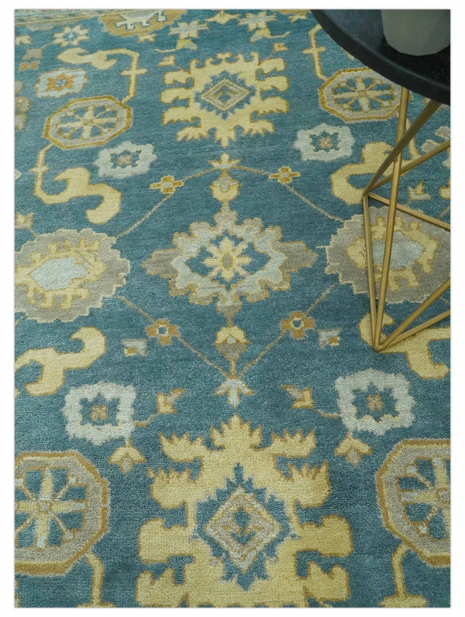 8x10 Hand Knotted Teal and Olive Traditional Oriental Oushak wool area rug - Image 2