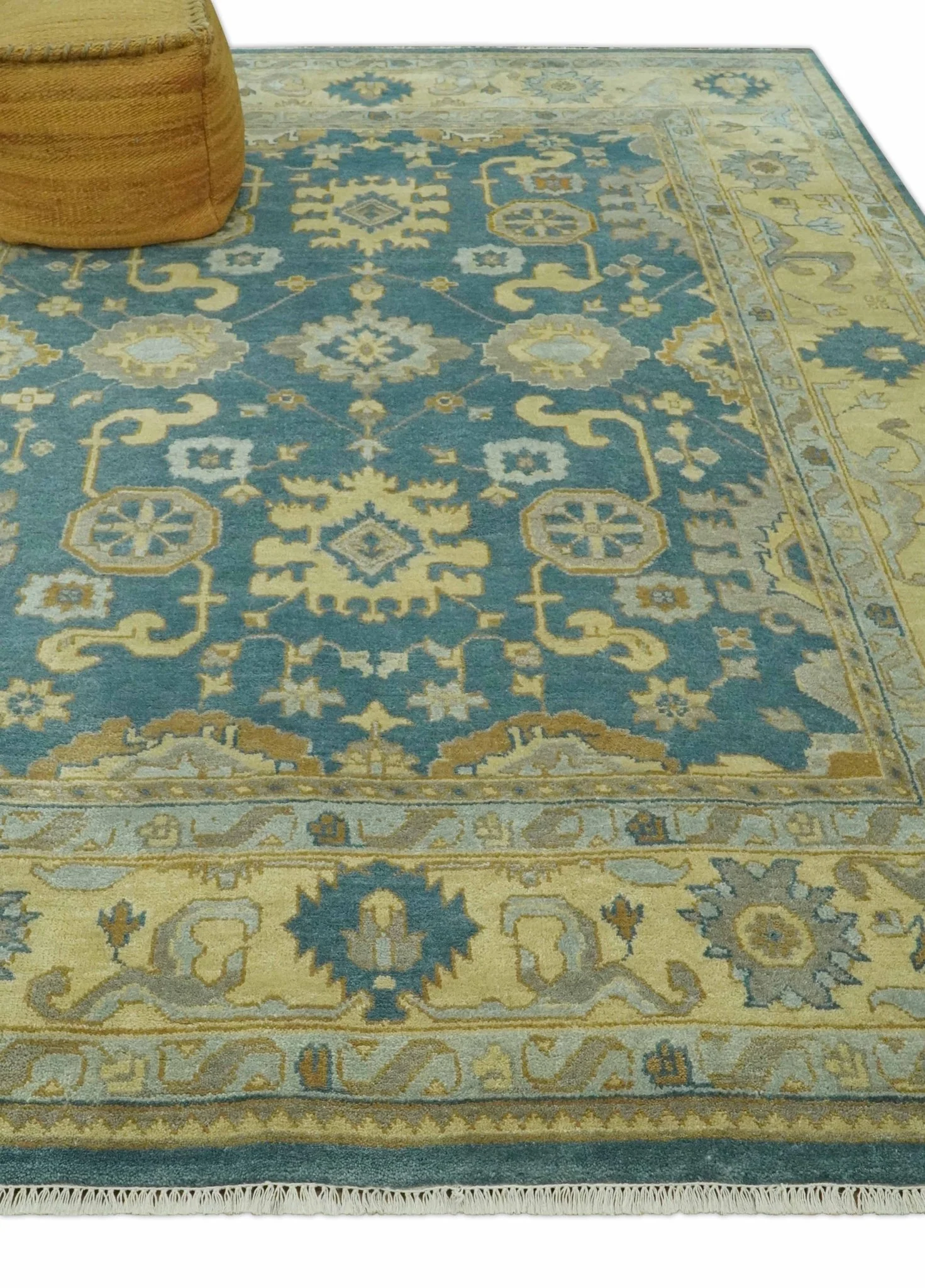 8x10 Hand Knotted Teal and Olive Traditional Oriental Oushak wool area rug - Image 3
