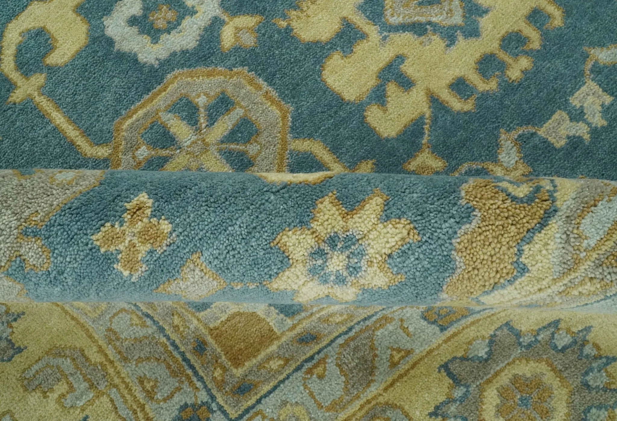 8x10 Hand Knotted Teal and Olive Traditional Oriental Oushak wool area rug - Image 4