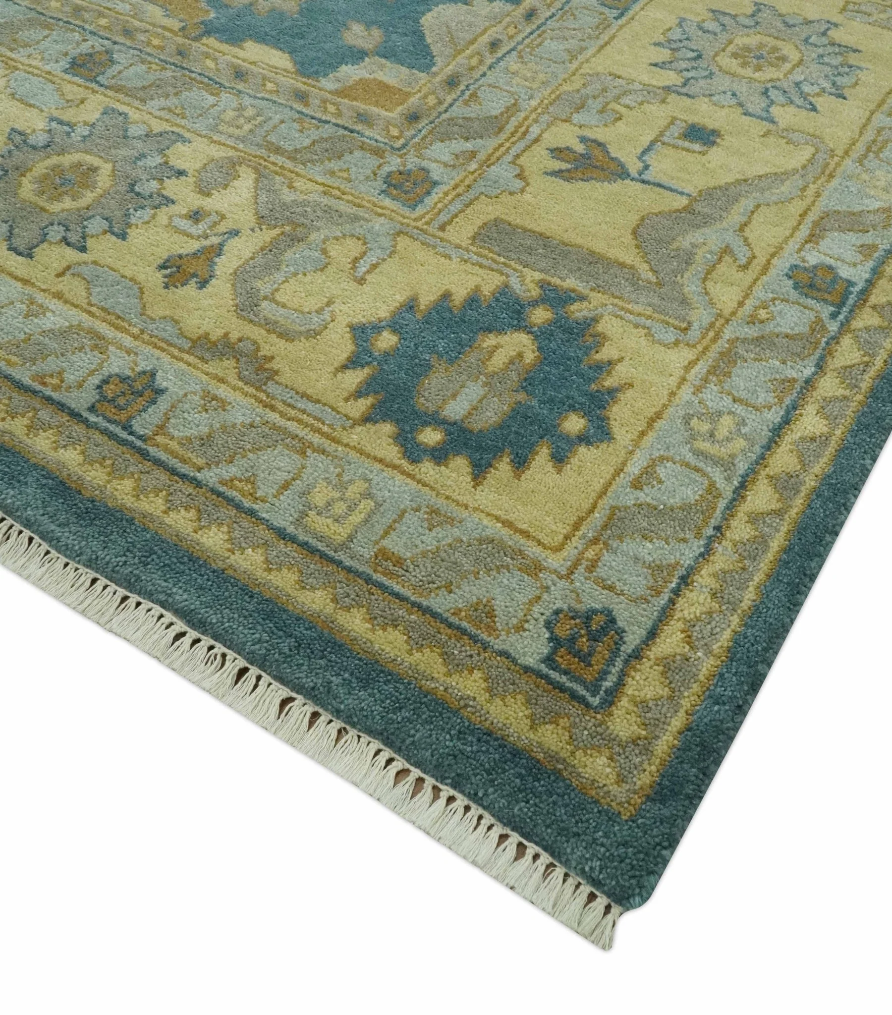 8x10 Hand Knotted Teal and Olive Traditional Oriental Oushak wool area rug - Image 5