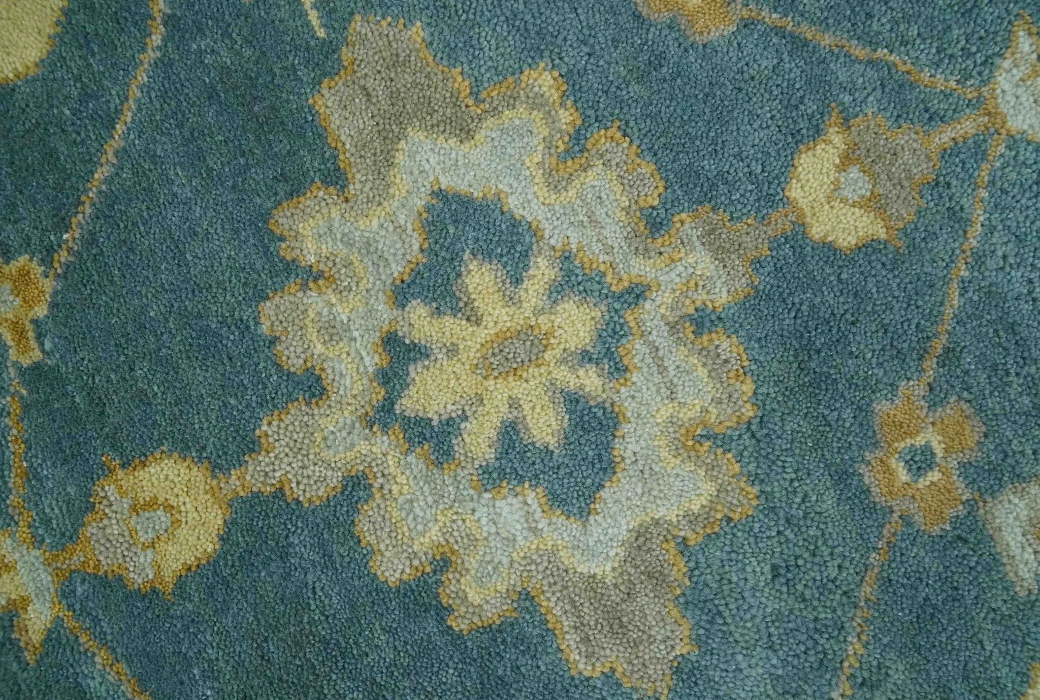 8x10 Hand Knotted Teal and Olive Traditional Oriental Oushak wool area rug - Image 6