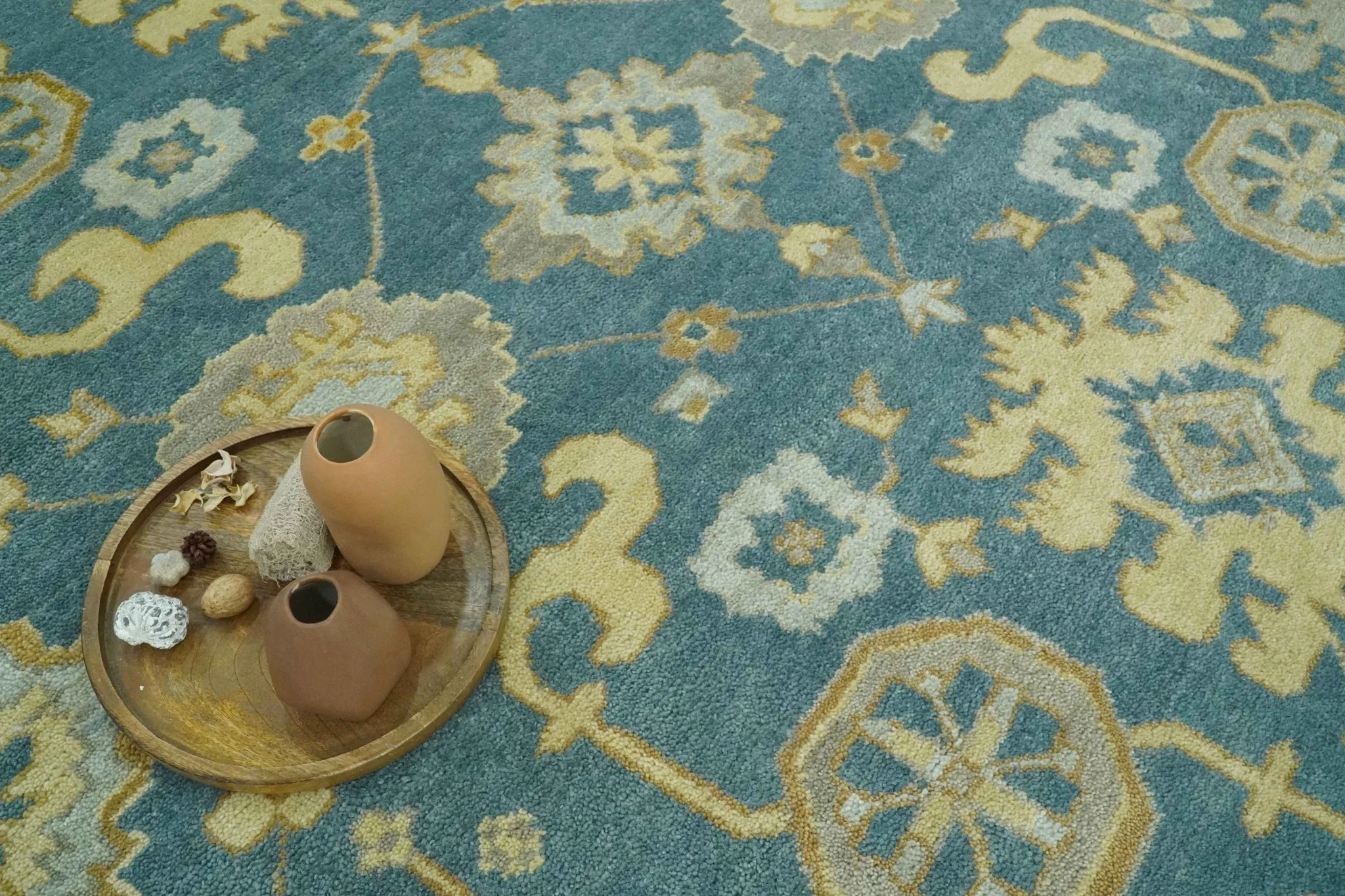 8x10 Hand Knotted Teal and Olive Traditional Oriental Oushak wool area rug - Image 8