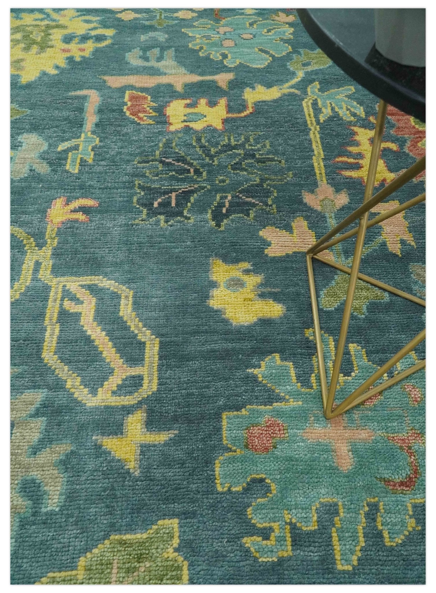 Antique look Teal and Olive 9x12 Hand Knotted Traditional Oushak wool rug - Image 2