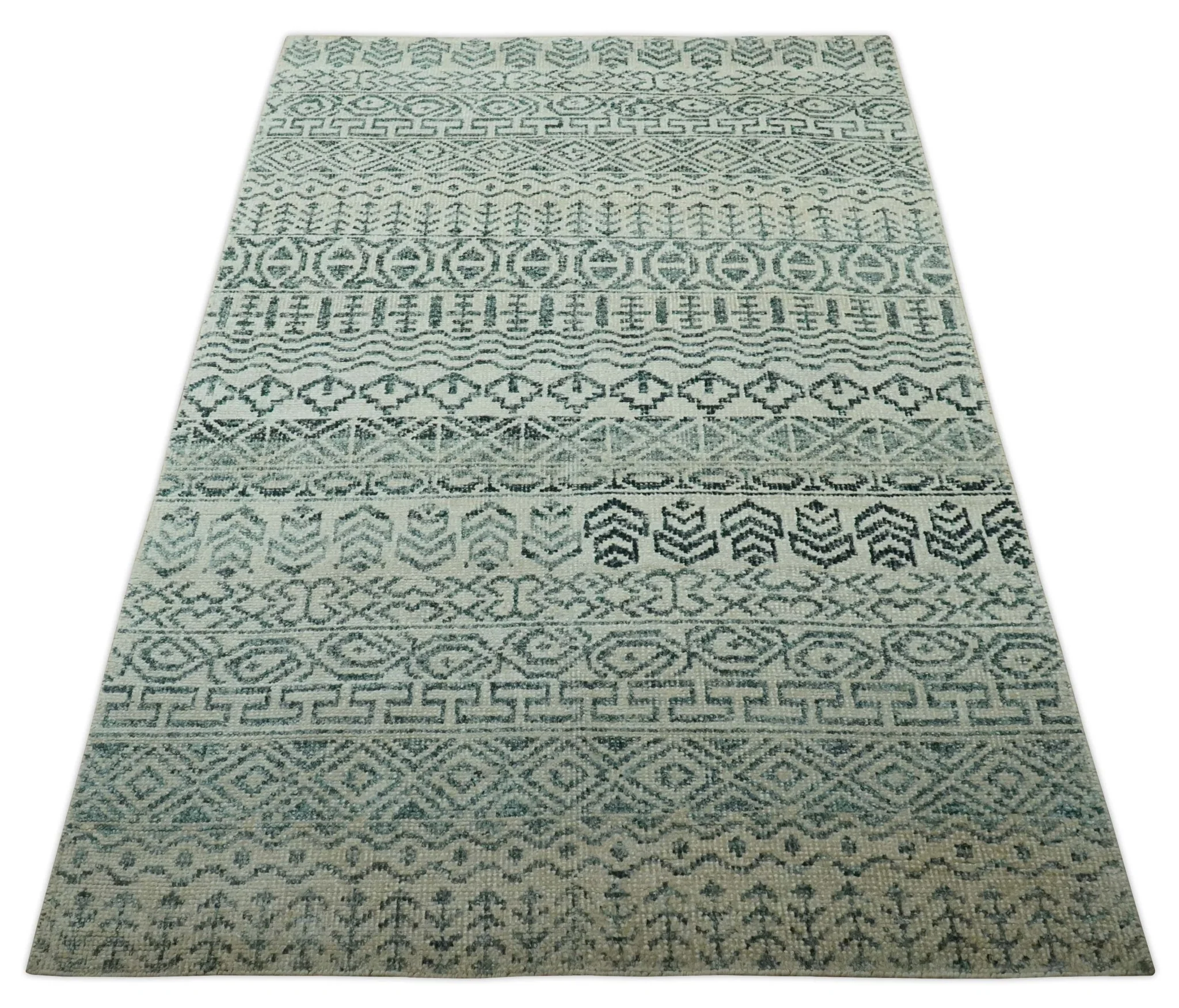 5x8 Teal and Silver Hand Knotted Southwestern Tribal Trellis wool Area Rug - Image 10