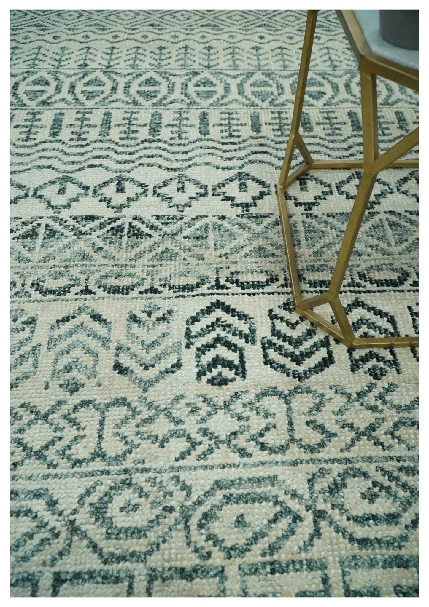 5x8 Teal and Silver Hand Knotted Southwestern Tribal Trellis wool Area Rug - Image 2