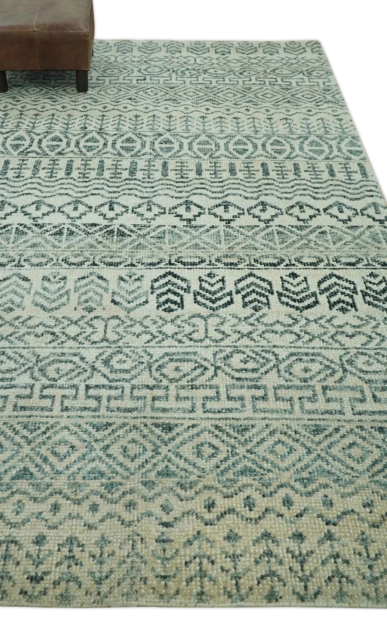 5x8 Teal and Silver Hand Knotted Southwestern Tribal Trellis wool Area Rug - Image 3