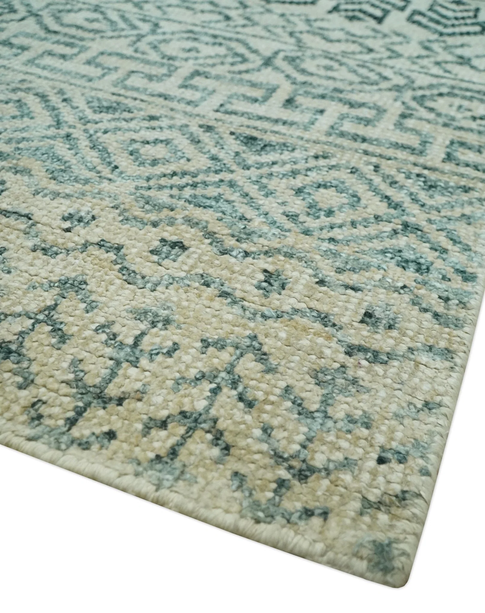 5x8 Teal and Silver Hand Knotted Southwestern Tribal Trellis wool Area Rug - Image 5