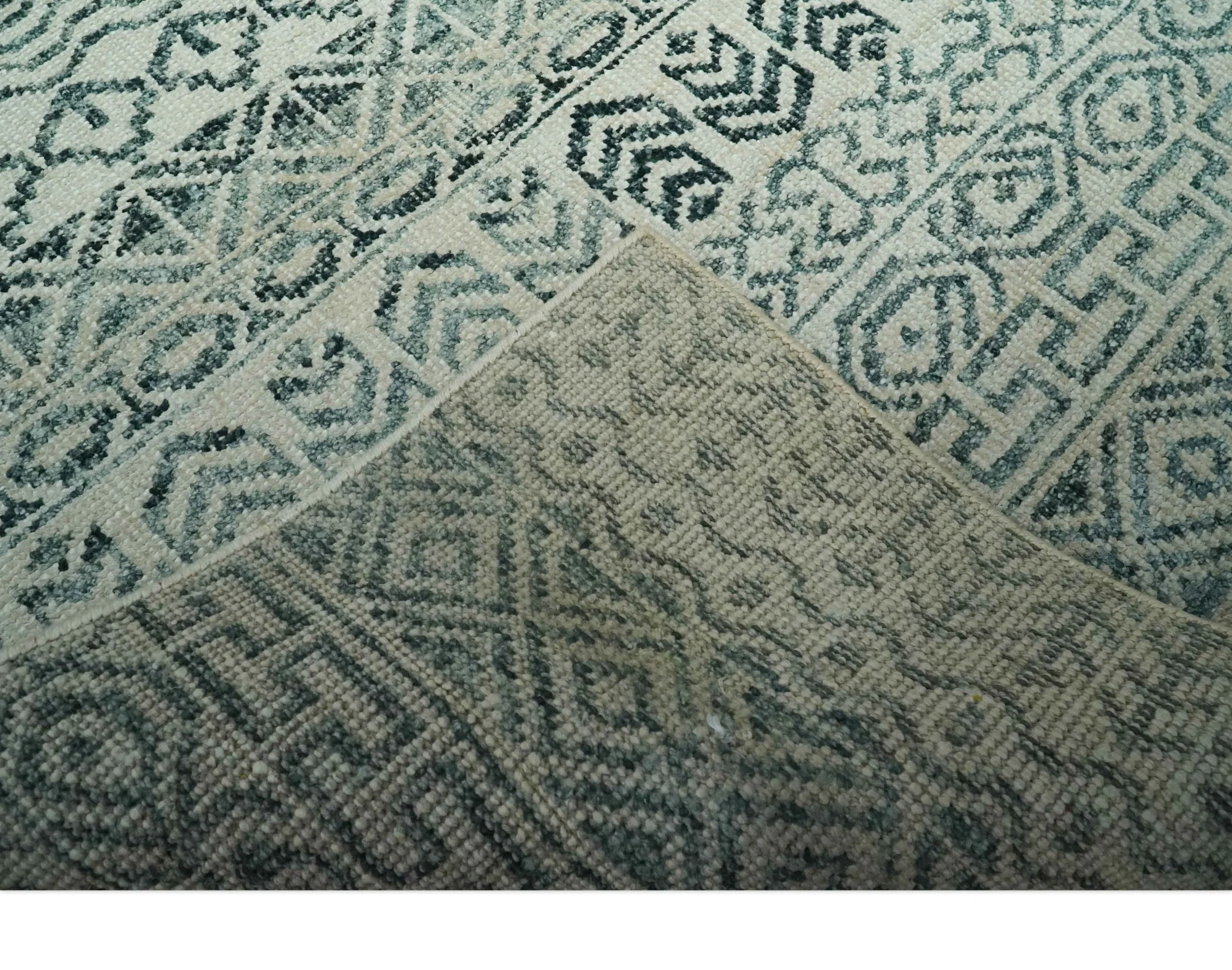5x8 Teal and Silver Hand Knotted Southwestern Tribal Trellis wool Area Rug - Image 6