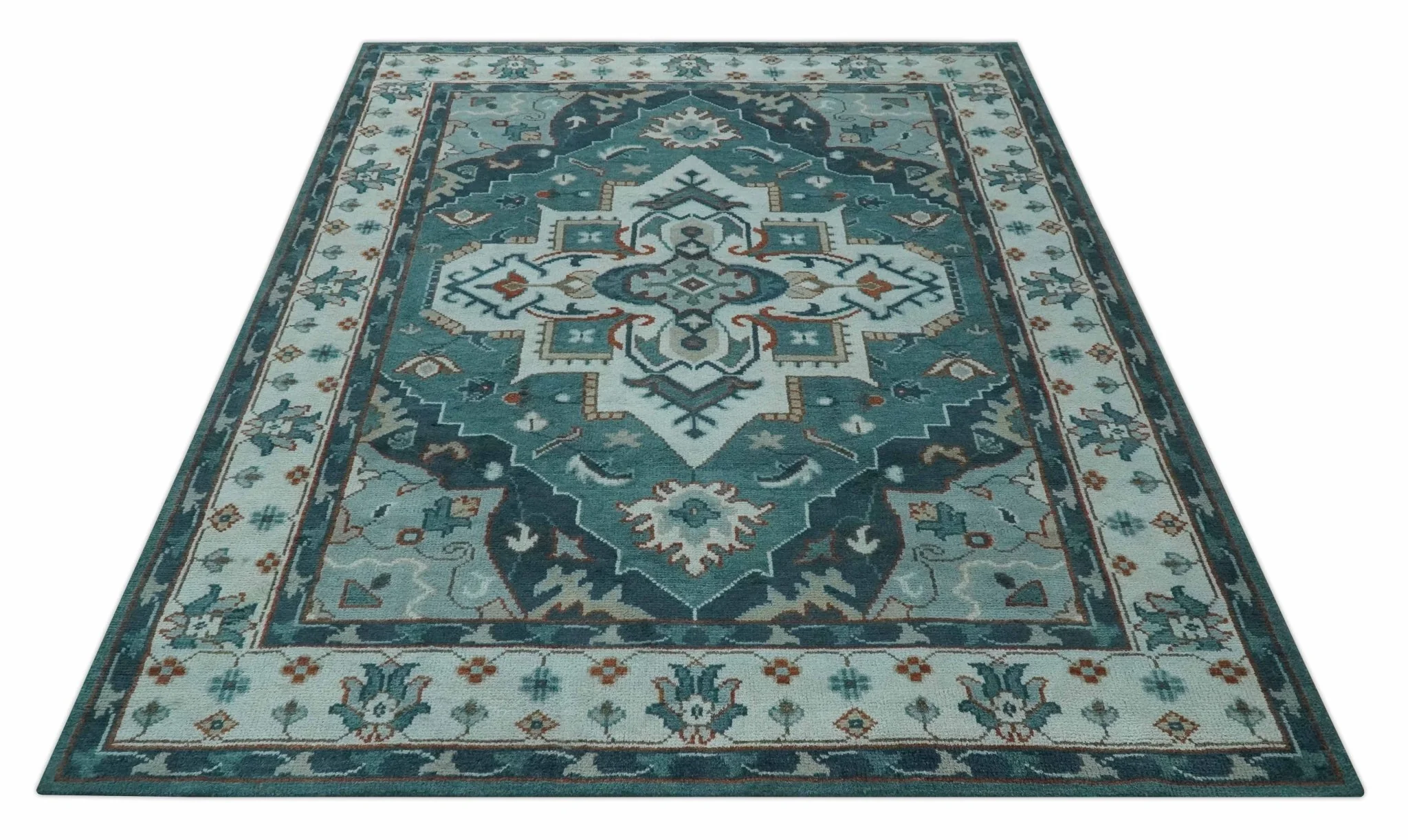 Teal and Silver Traditional Heriz Floral Hand Knotted Multi Size wool Area Rug - Image 11
