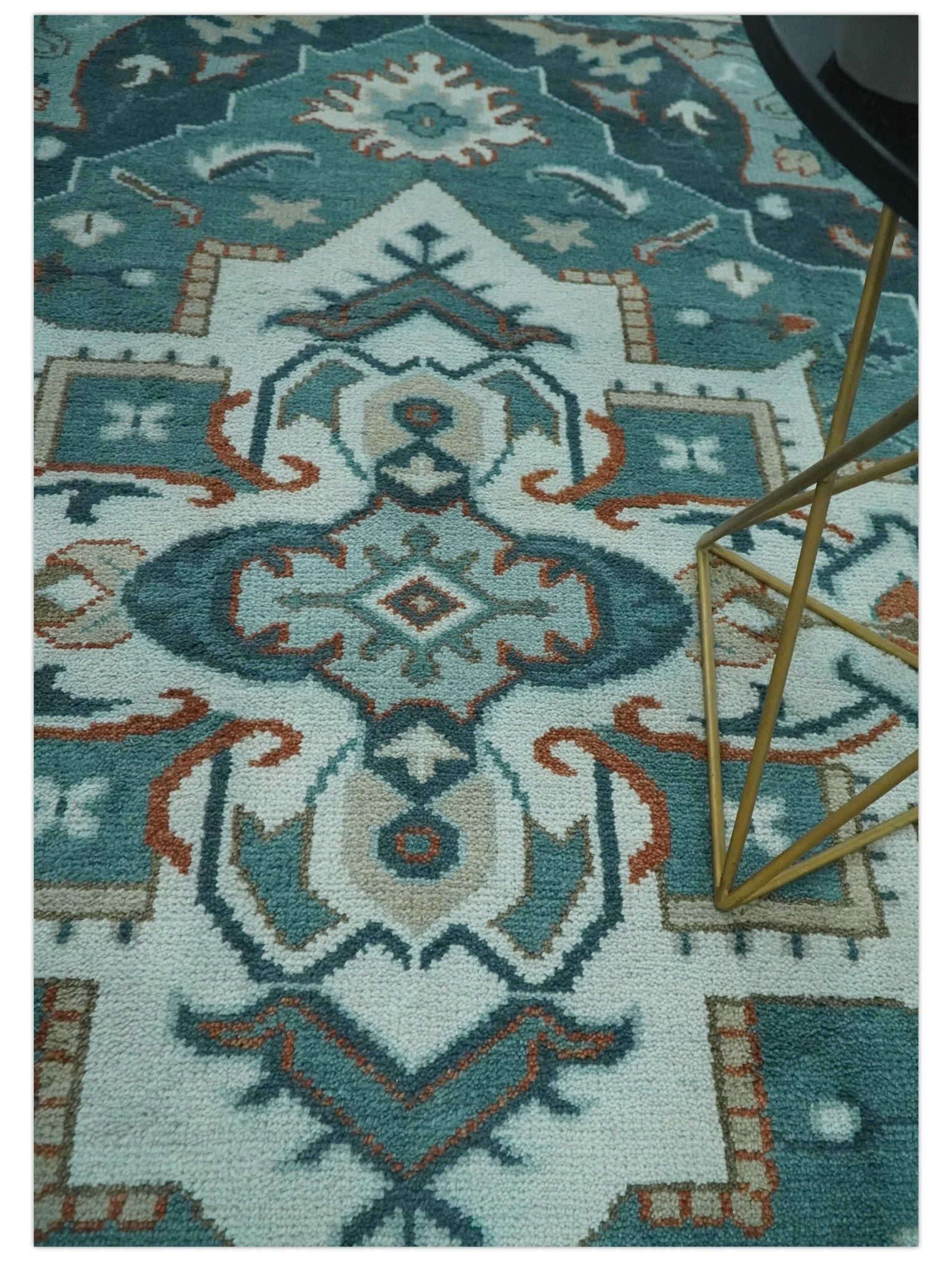 Teal and Silver Traditional Heriz Floral Hand Knotted Multi Size wool Area Rug - Image 3
