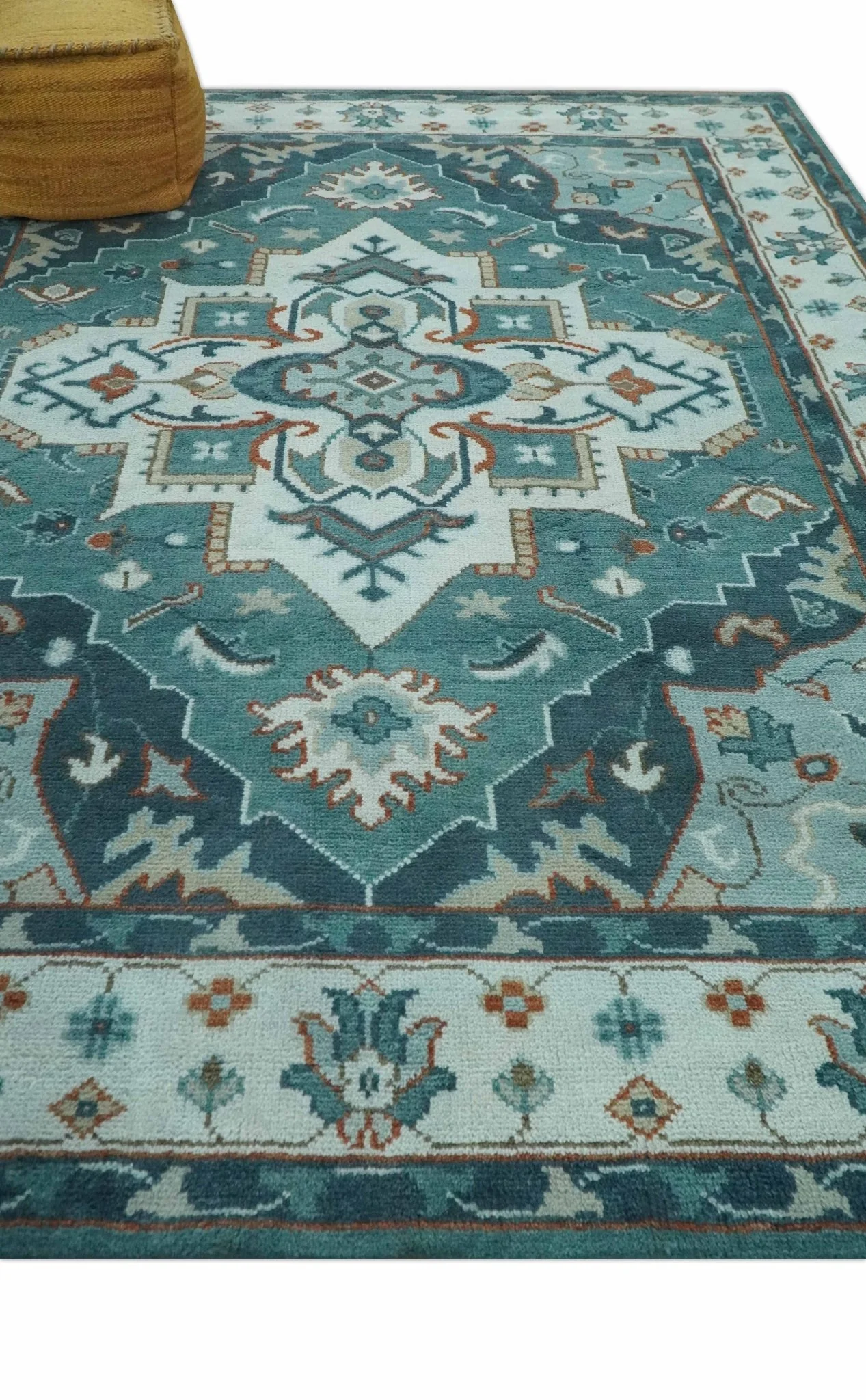 Teal and Silver Traditional Heriz Floral Hand Knotted Multi Size wool Area Rug - Image 4