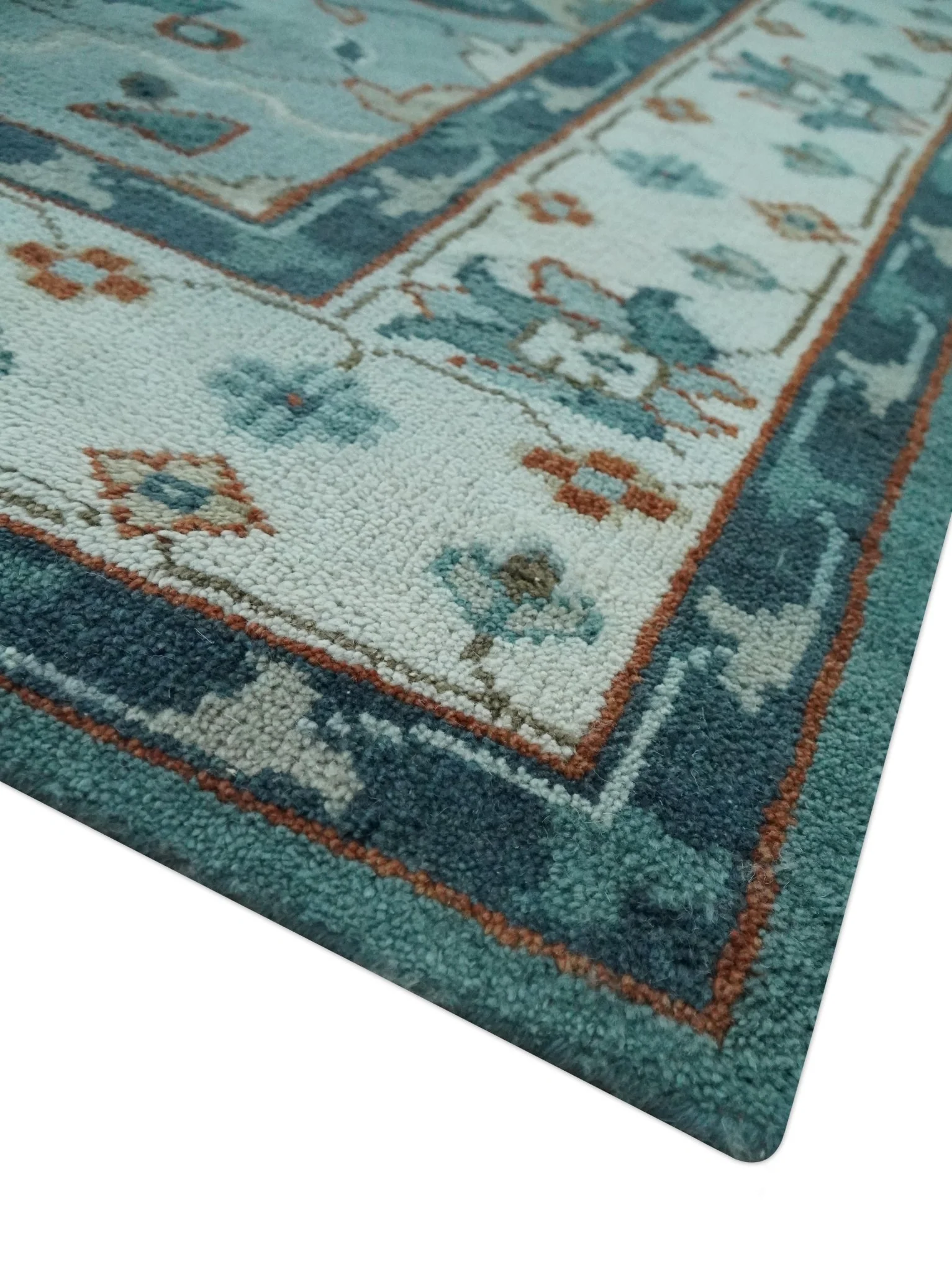 Teal and Silver Traditional Heriz Floral Hand Knotted Multi Size wool Area Rug - Image 6