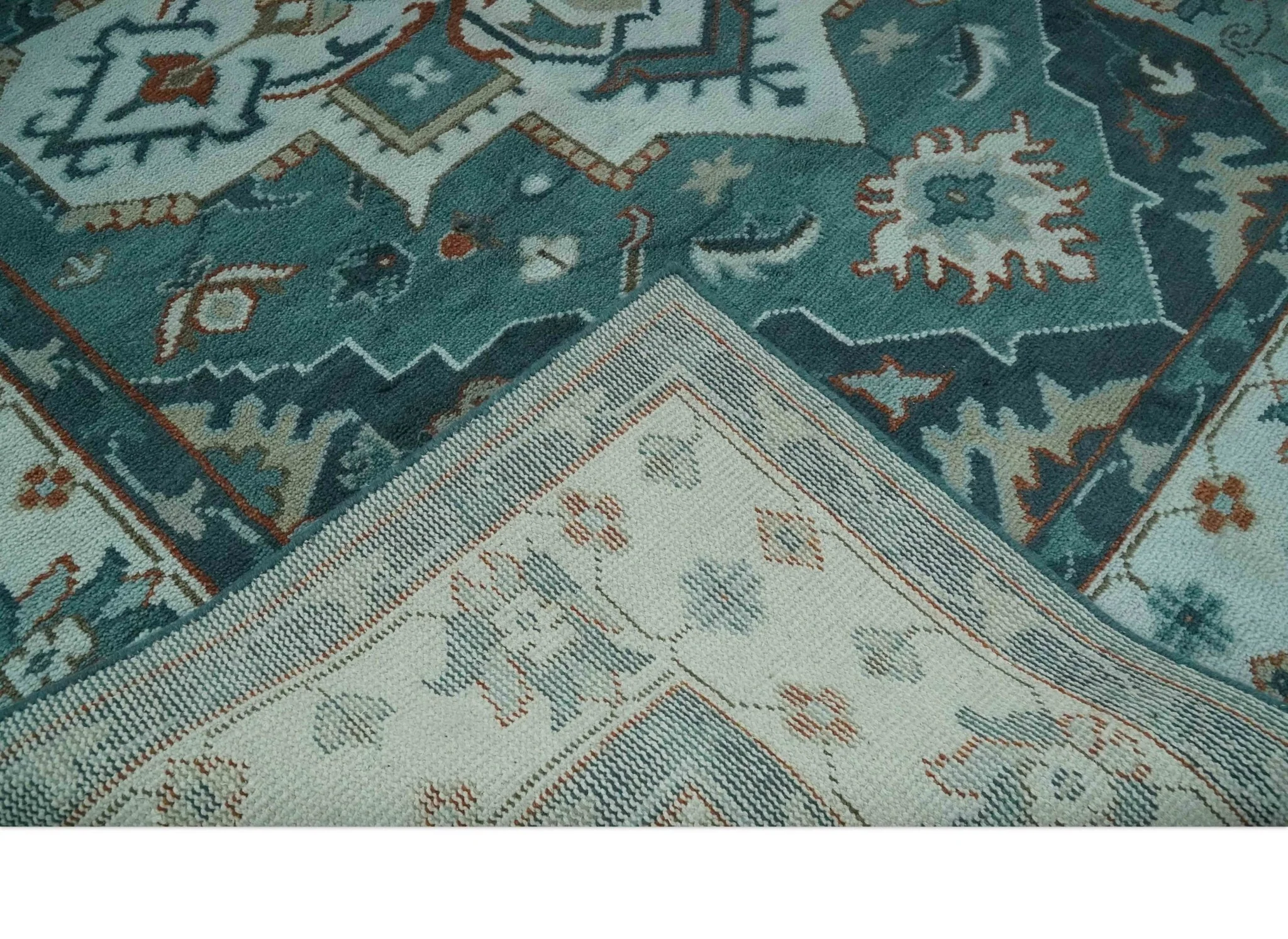 Teal and Silver Traditional Heriz Floral Hand Knotted Multi Size wool Area Rug - Image 8