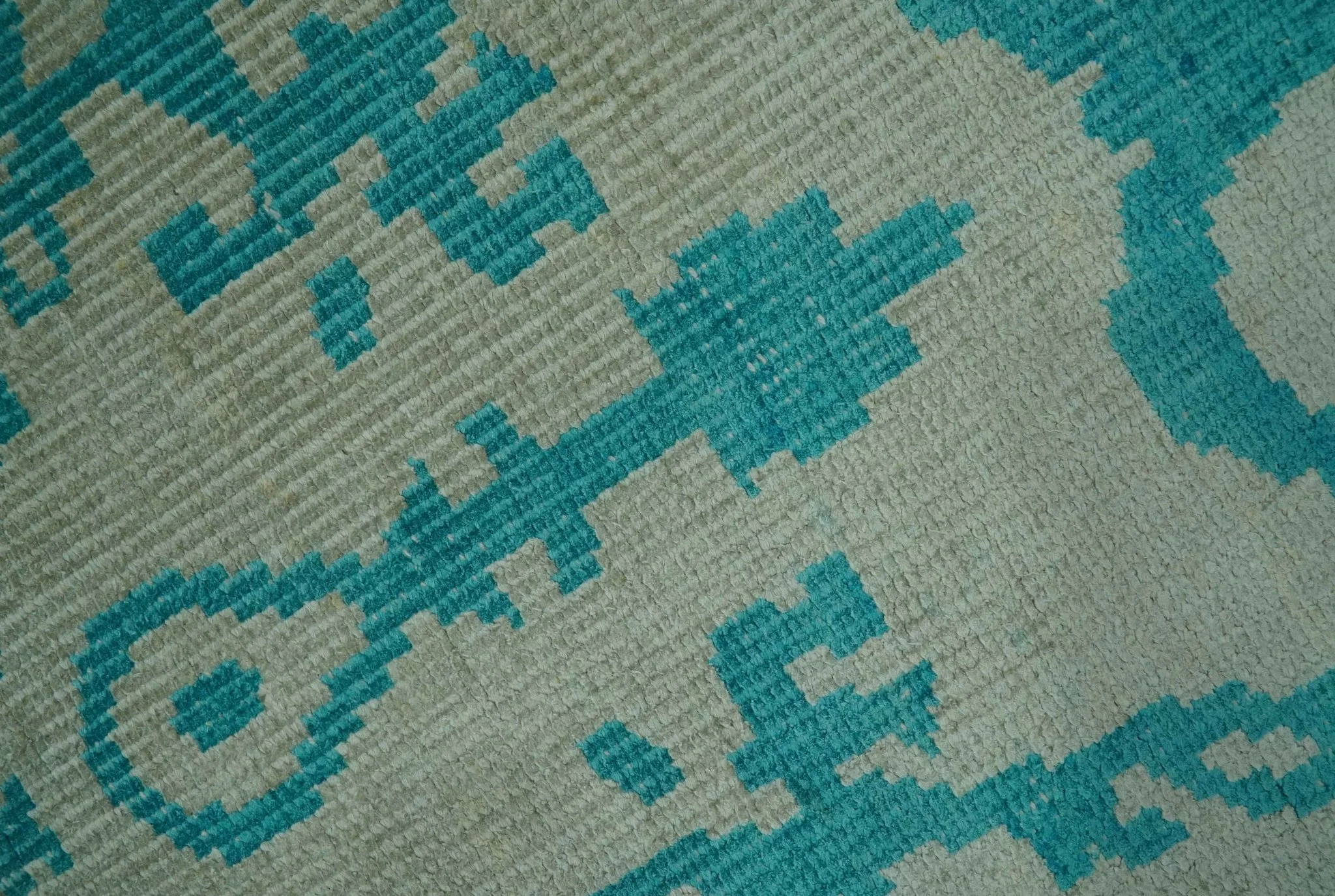5.8x8 Teal and Beige Hand Knotted Traditional large Design viscoseArea Rug - Image 4
