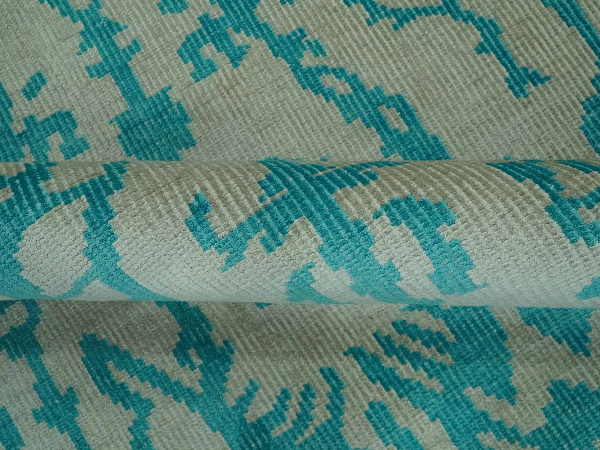 5.8x8 Teal and Beige Hand Knotted Traditional large Design viscoseArea Rug - Image 7