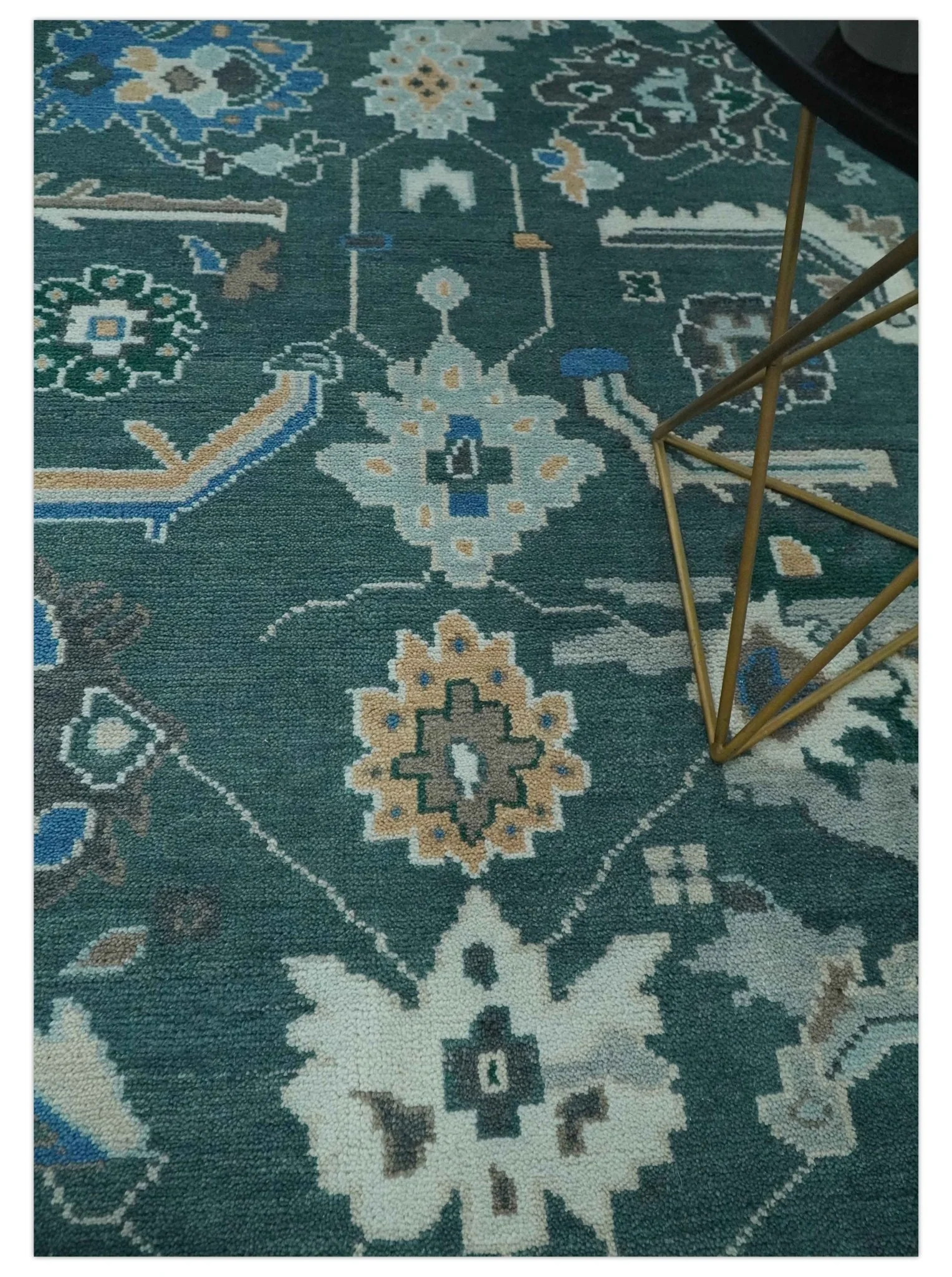 Custom Made Teal and Silver Traditional Oriental Oushak wool Area Rug - Image 3