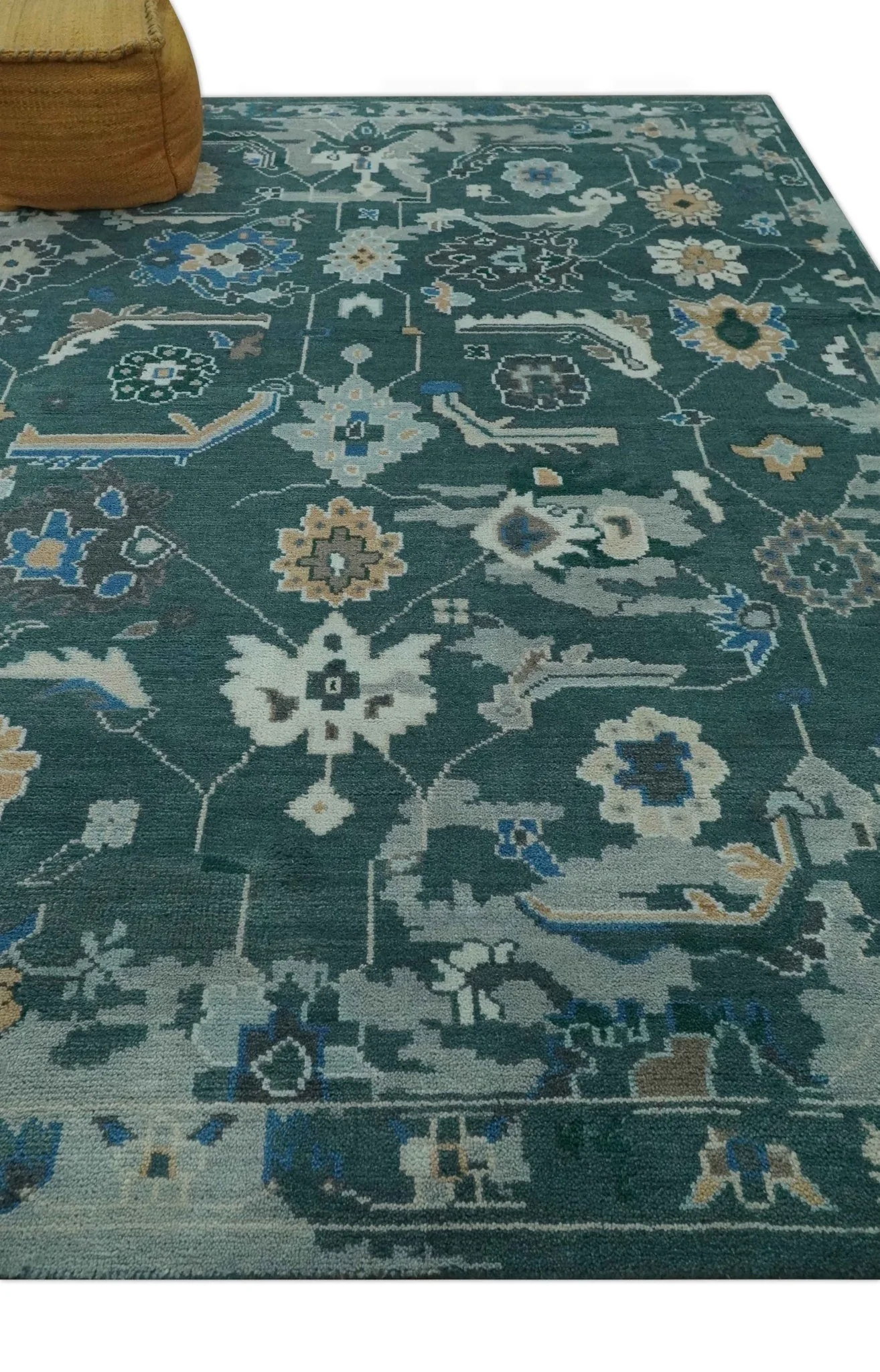 Custom Made Teal and Silver Traditional Oriental Oushak wool Area Rug - Image 4