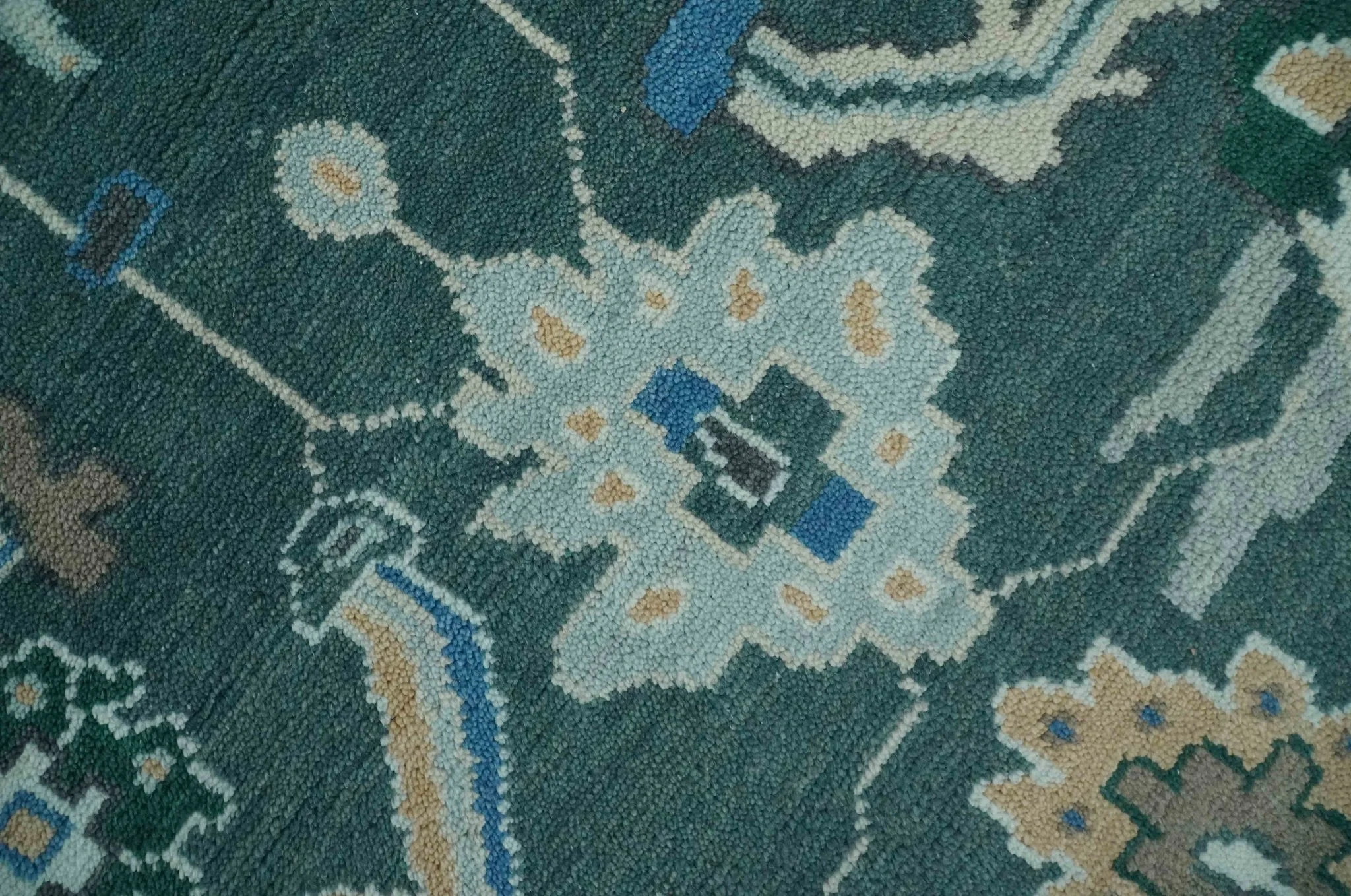 Custom Made Teal and Silver Traditional Oriental Oushak wool Area Rug - Image 5