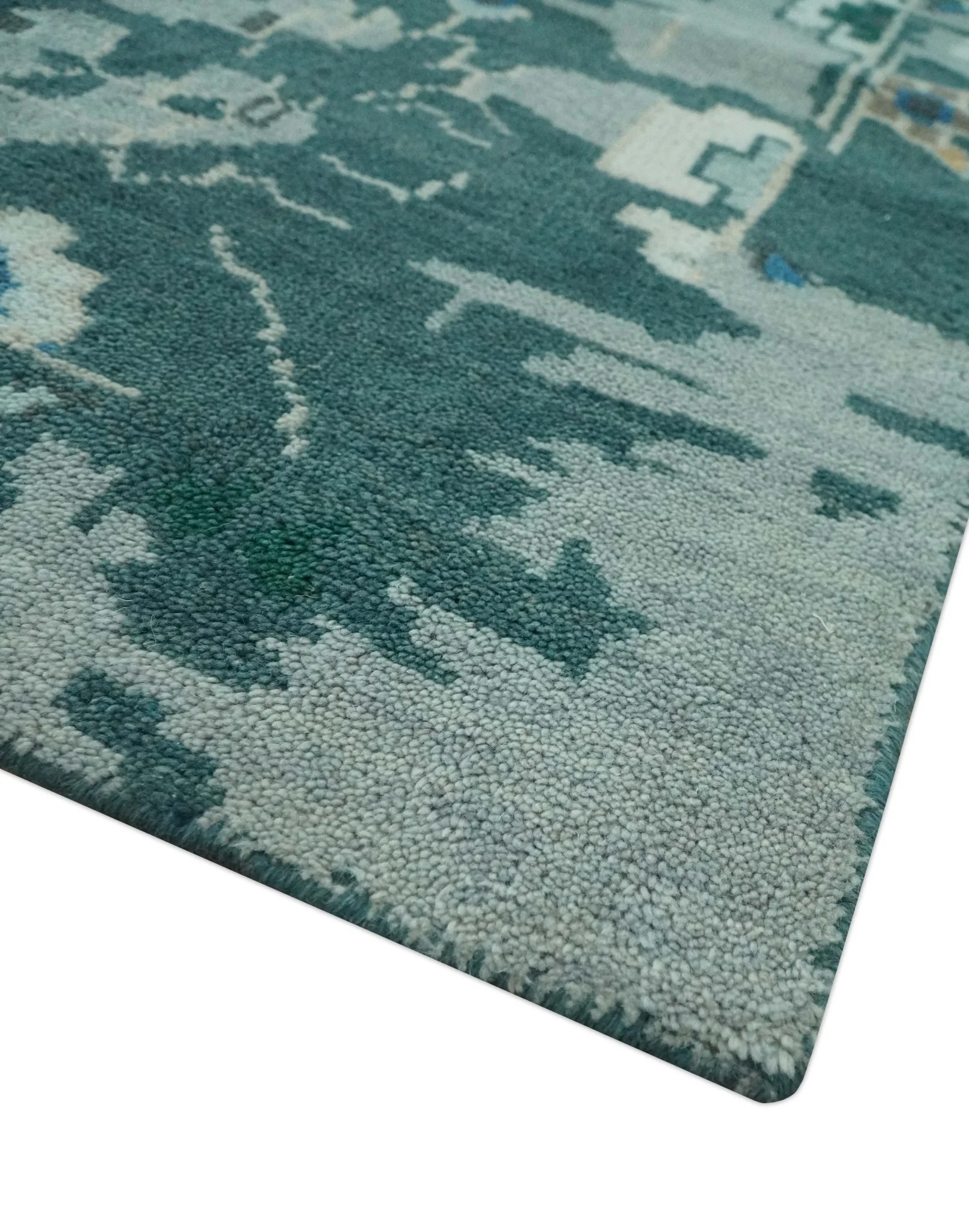 Custom Made Teal and Silver Traditional Oriental Oushak wool Area Rug - Image 6