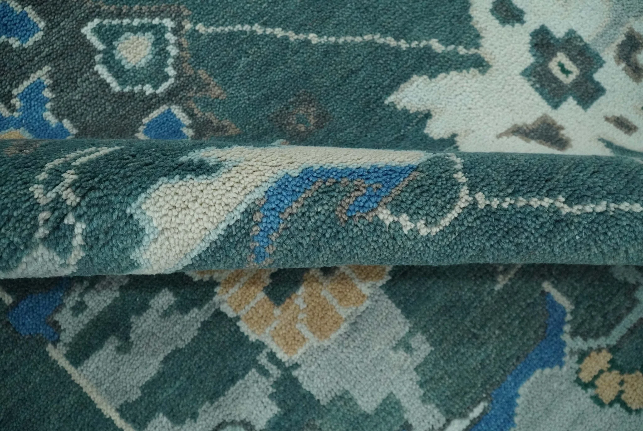 Custom Made Teal and Silver Traditional Oriental Oushak wool Area Rug - Image 7