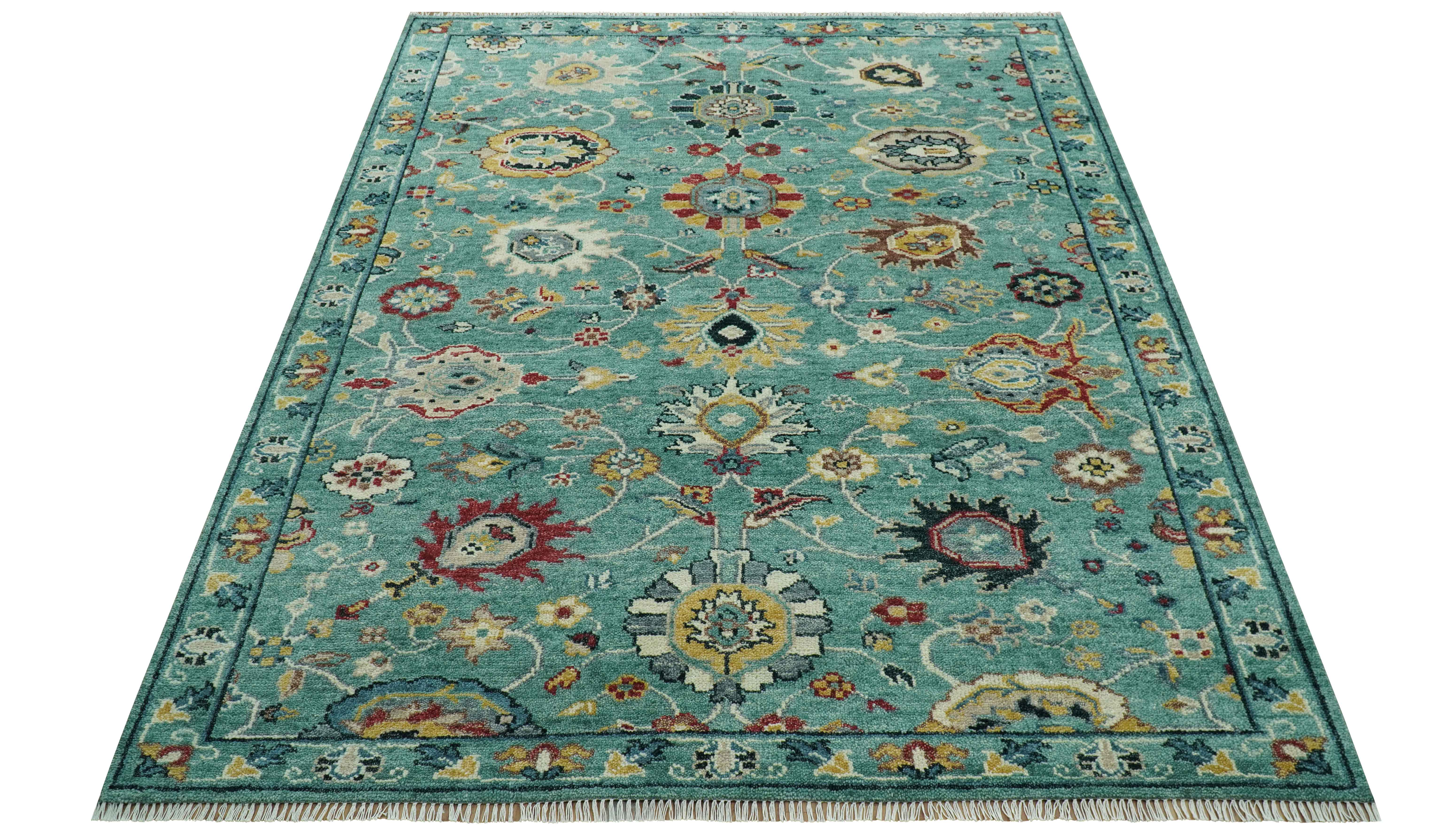 Teal And Yellow Modern Oushak Style Hand Knotted Custom Made Wool Rug - Image 10