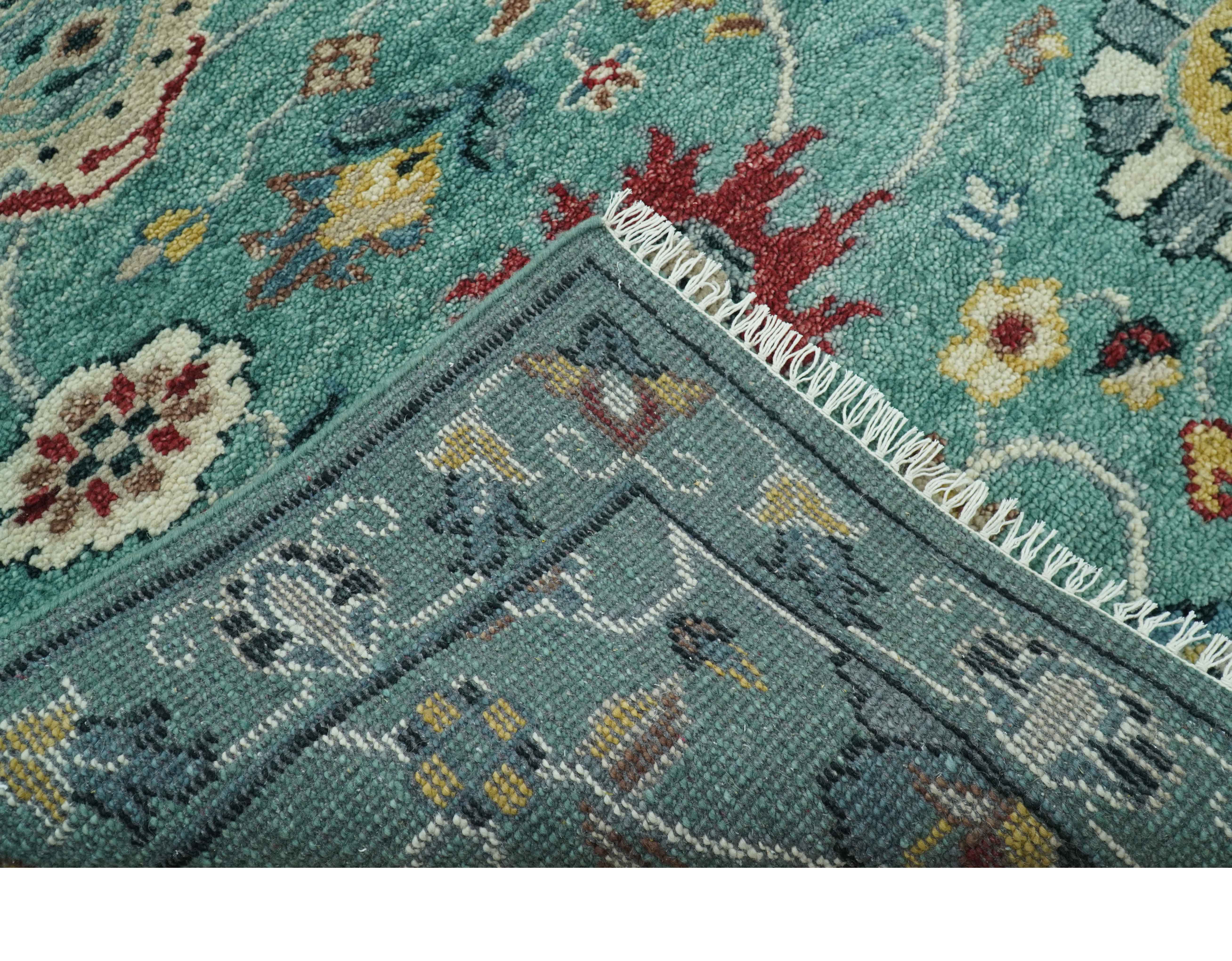 Teal And Yellow Modern Oushak Style Hand Knotted Custom Made Wool Rug - Image 5