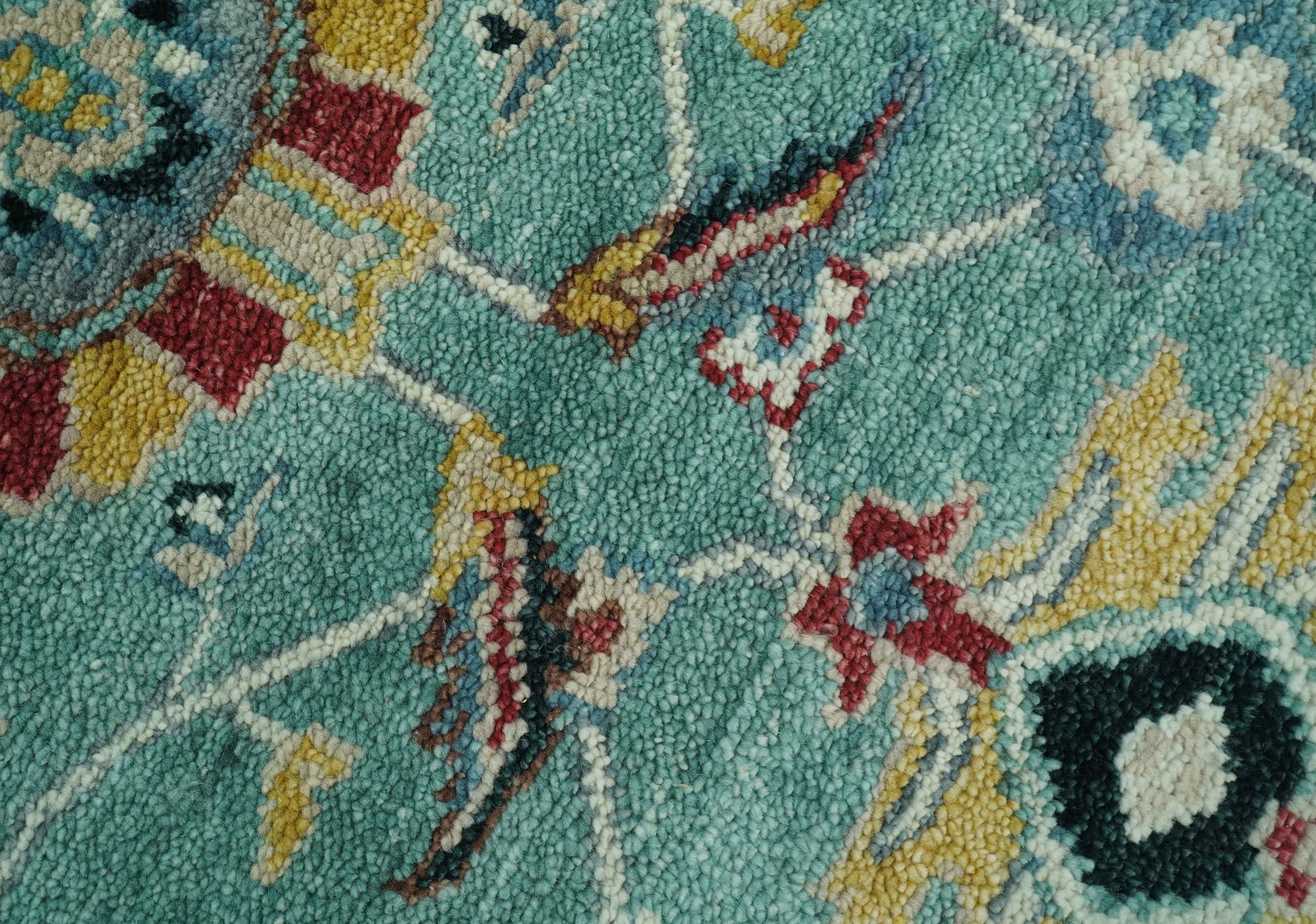 Teal And Yellow Modern Oushak Style Hand Knotted Custom Made Wool Rug - Image 7
