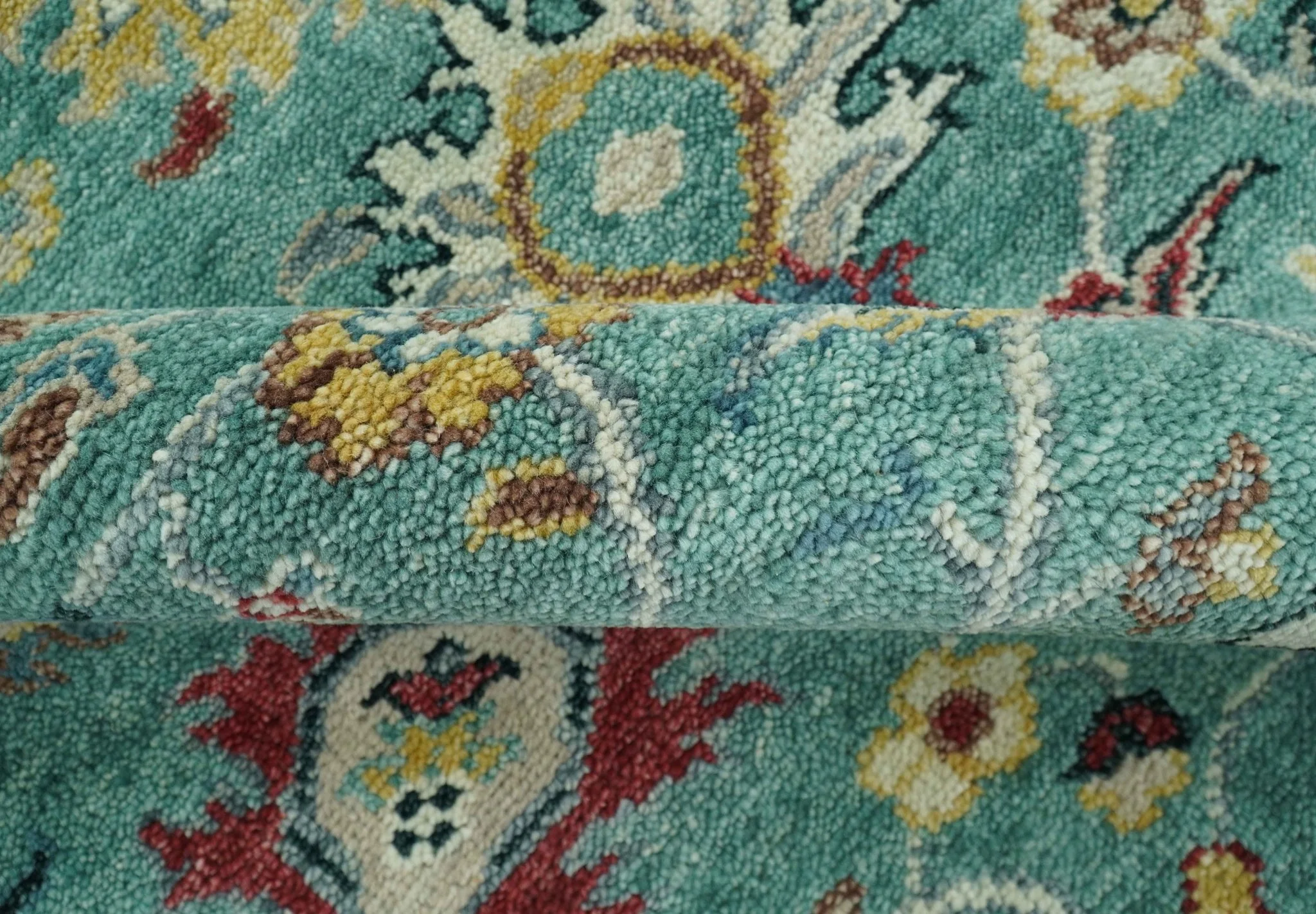 Teal And Yellow Modern Oushak Style Hand Knotted Custom Made Wool Rug - Image 8