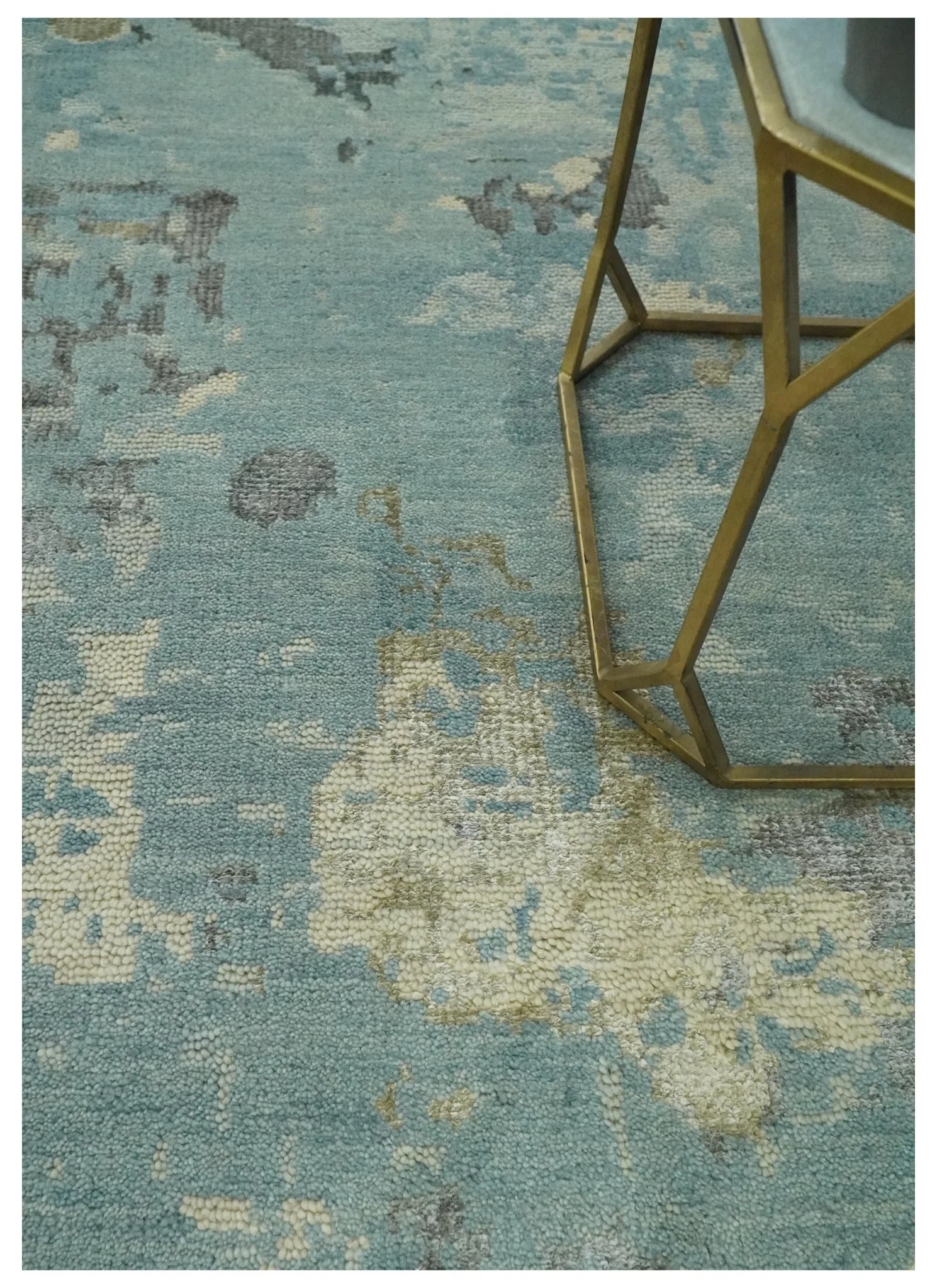 Teal, Beige, Silver and Charcoal Modern abstract Hand Knotted 5x8 wool Area Rug - Image 2