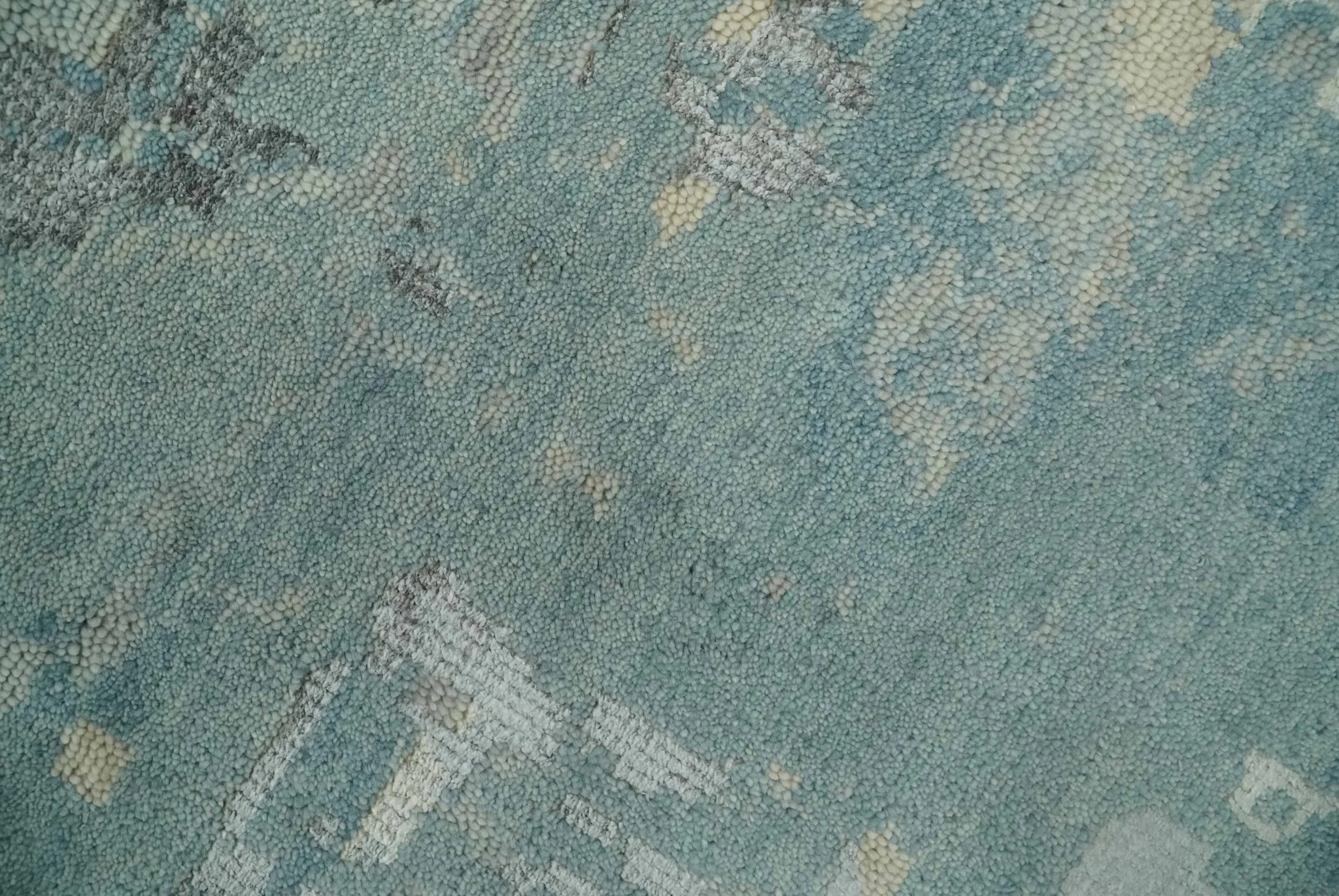 Teal, Beige, Silver and Charcoal Modern abstract Hand Knotted 5x8 wool Area Rug - Image 4
