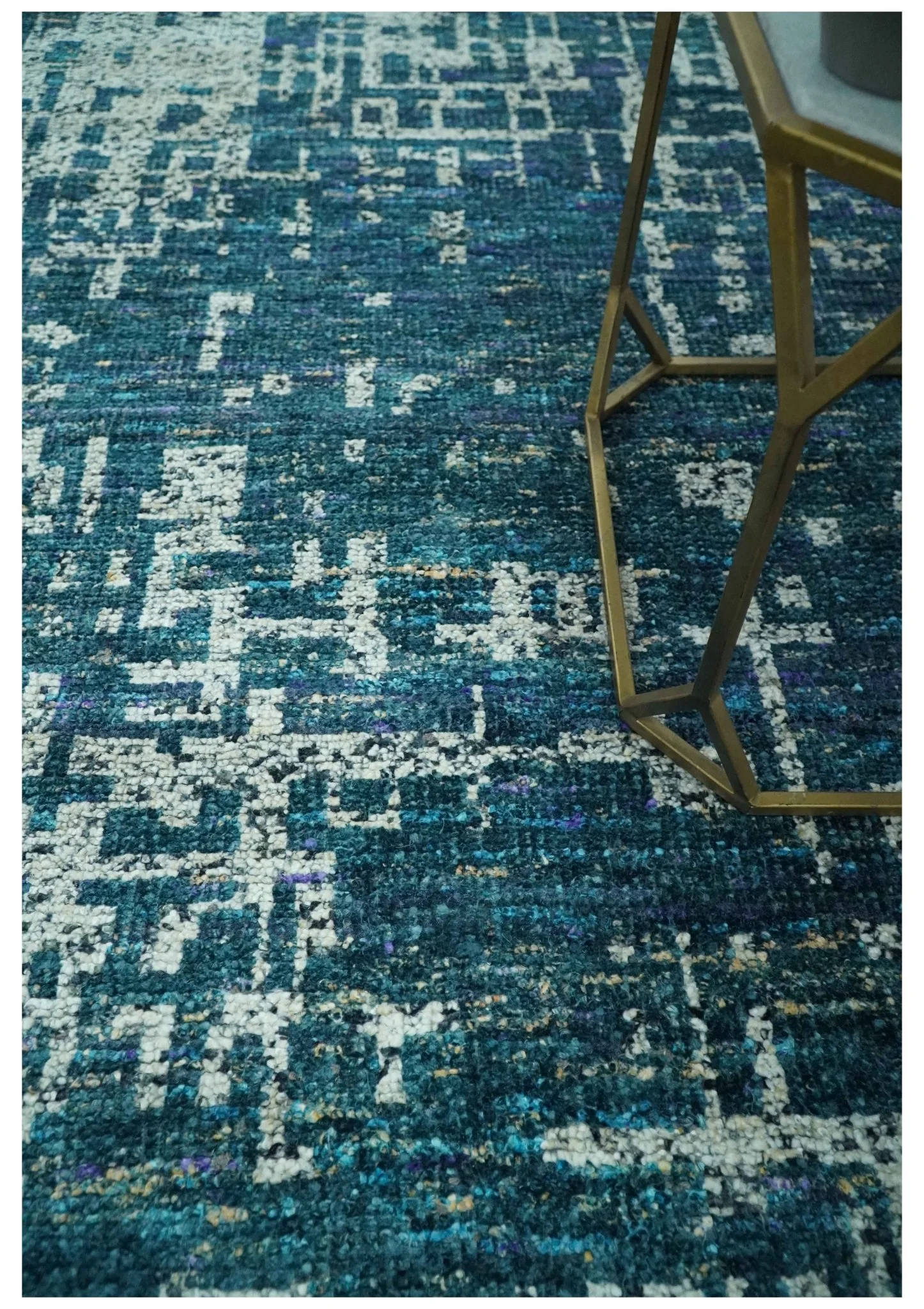 Teal, Blue and Silver 5x8 Hand Knotted Modern Abstract Art Silk Area Rug - Image 2