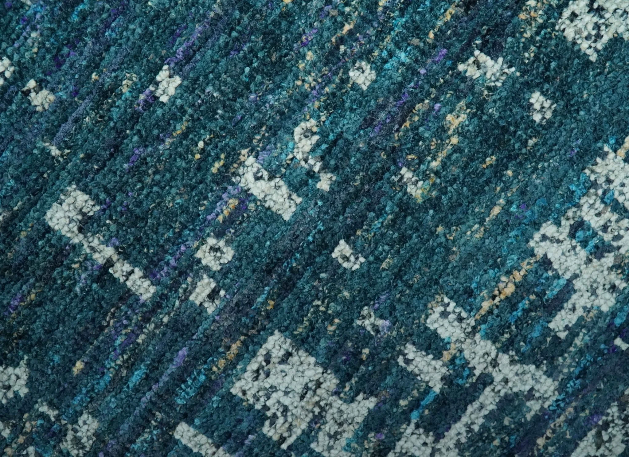 Teal, Blue and Silver 5x8 Hand Knotted Modern Abstract Art Silk Area Rug - Image 4
