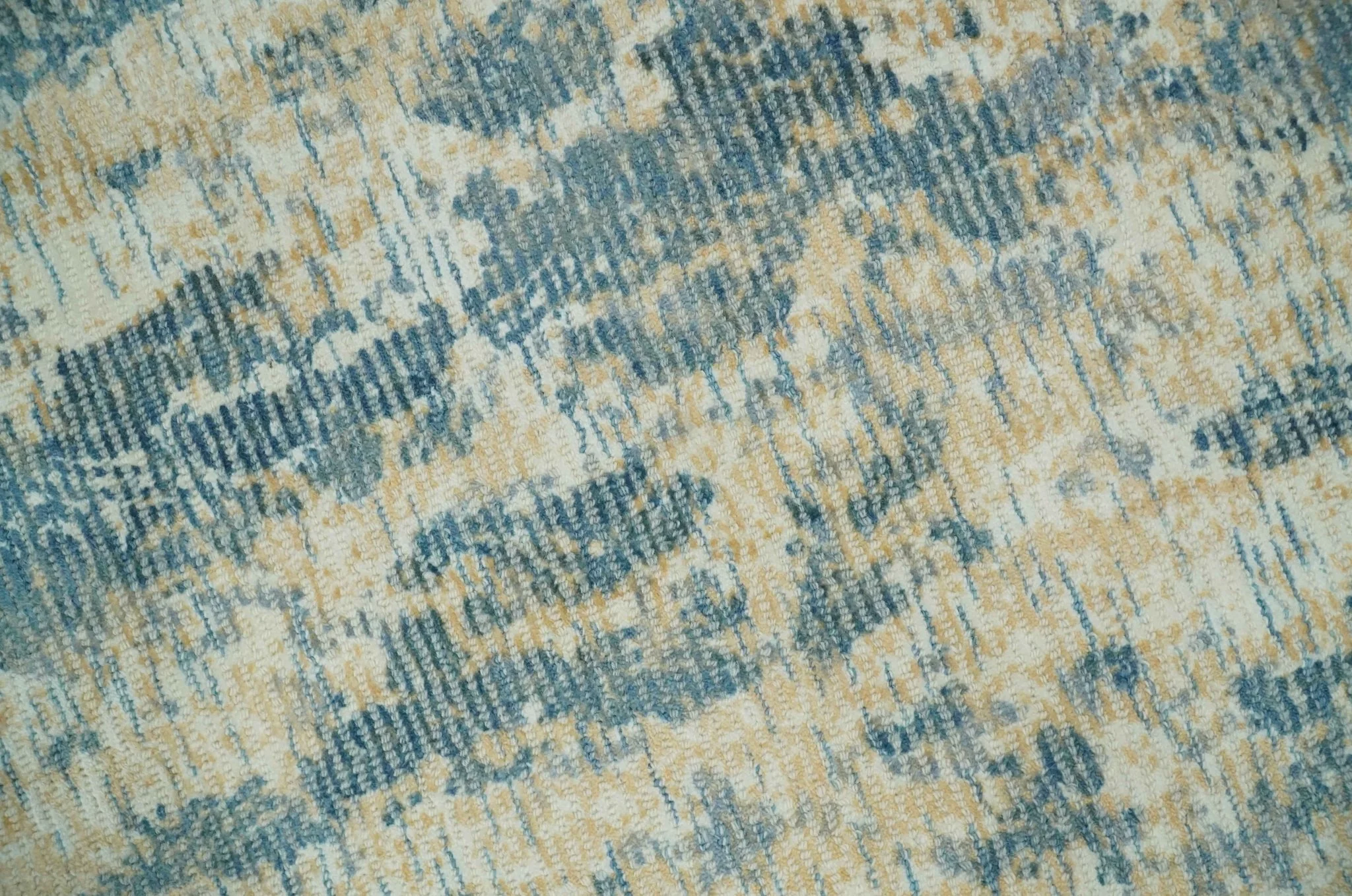Teal, Gold and Ivory Modern Abstract 5x8 Hand loom wool and Viscose Area Rug - Image 5
