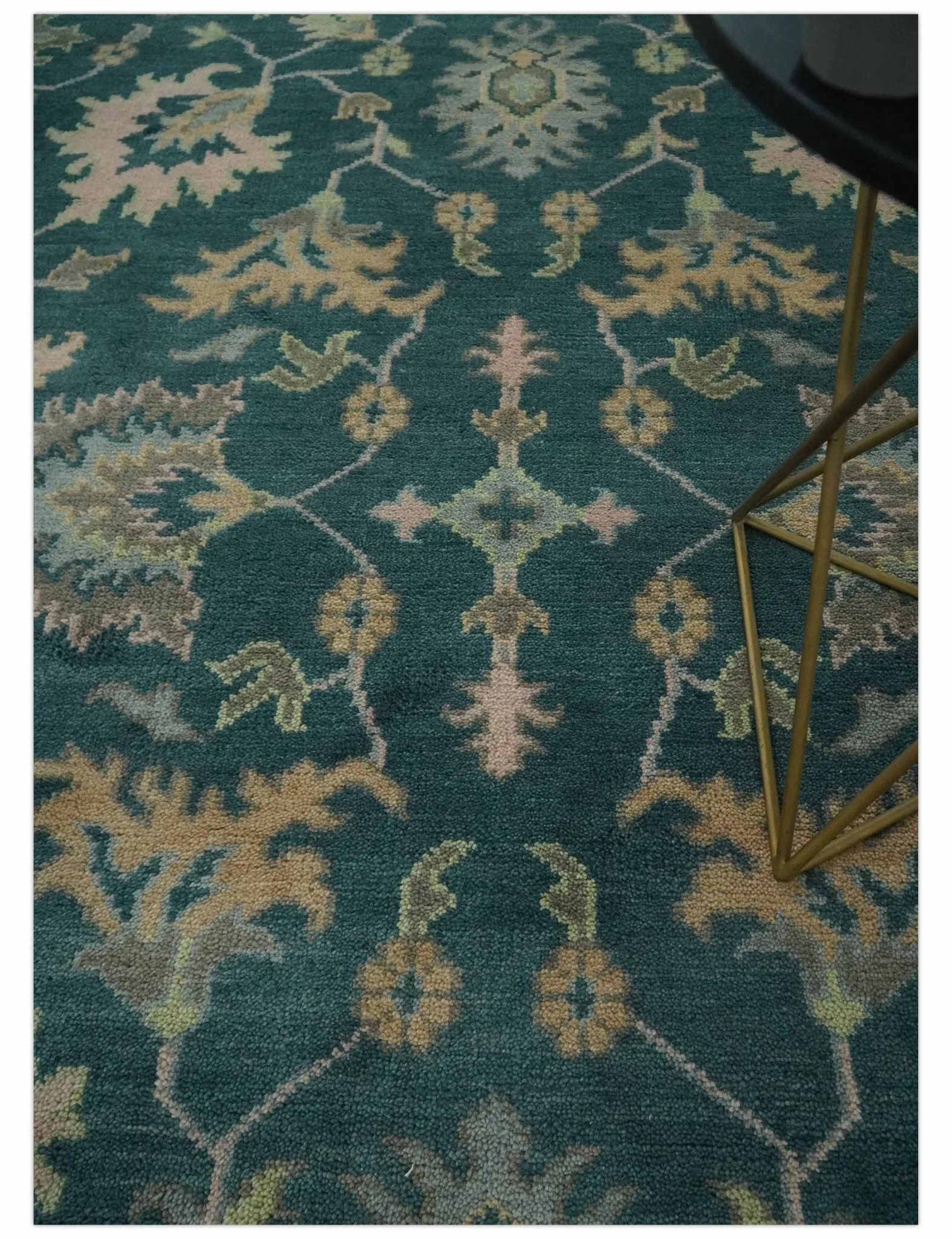 Teal, Gray and Beige Hand Knotted Traditional Oushak Custom Made wool Area Rug - Image 3
