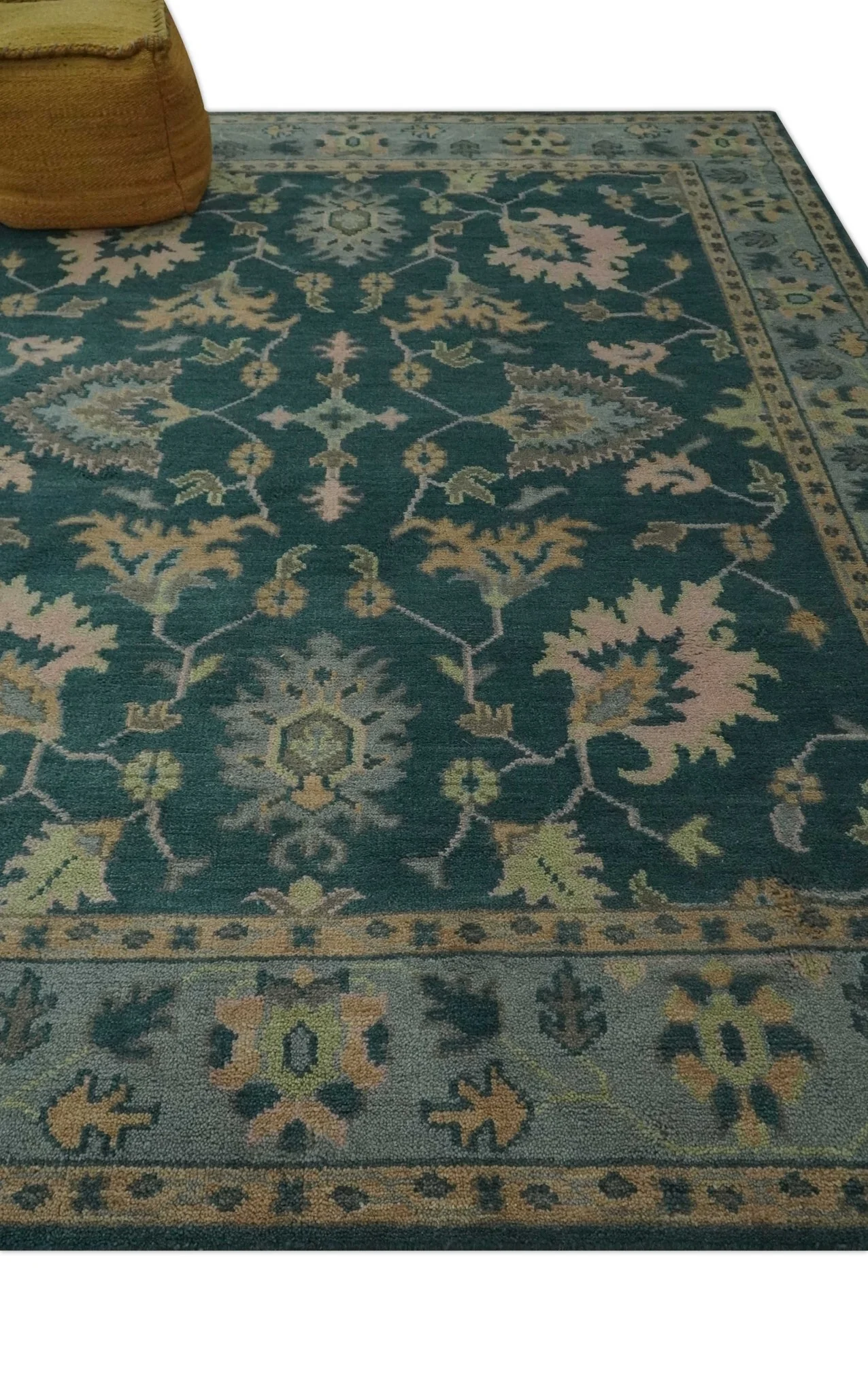 Teal, Gray and Beige Hand Knotted Traditional Oushak Custom Made wool Area Rug - Image 4
