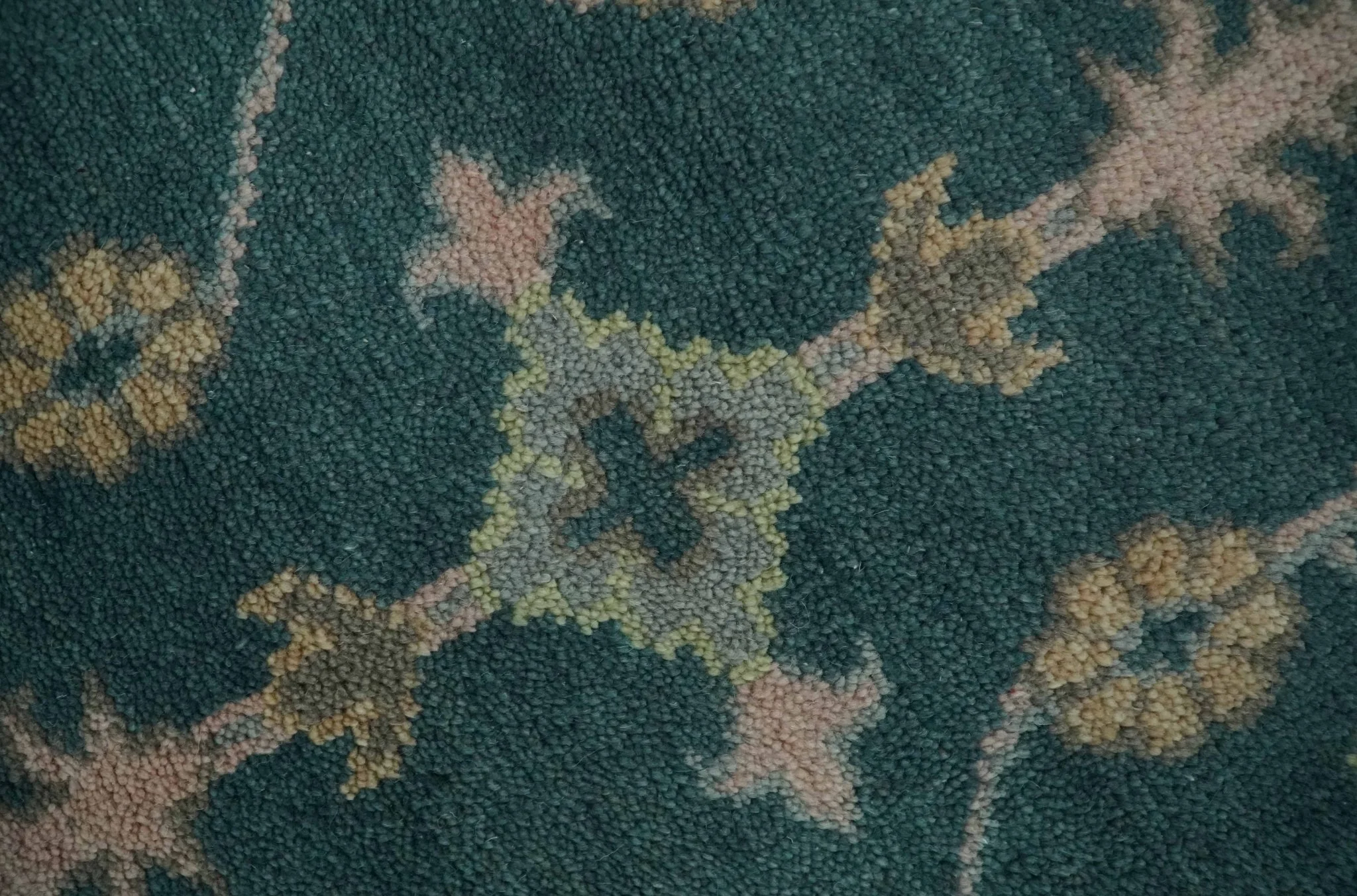 Teal, Gray and Beige Hand Knotted Traditional Oushak Custom Made wool Area Rug - Image 5