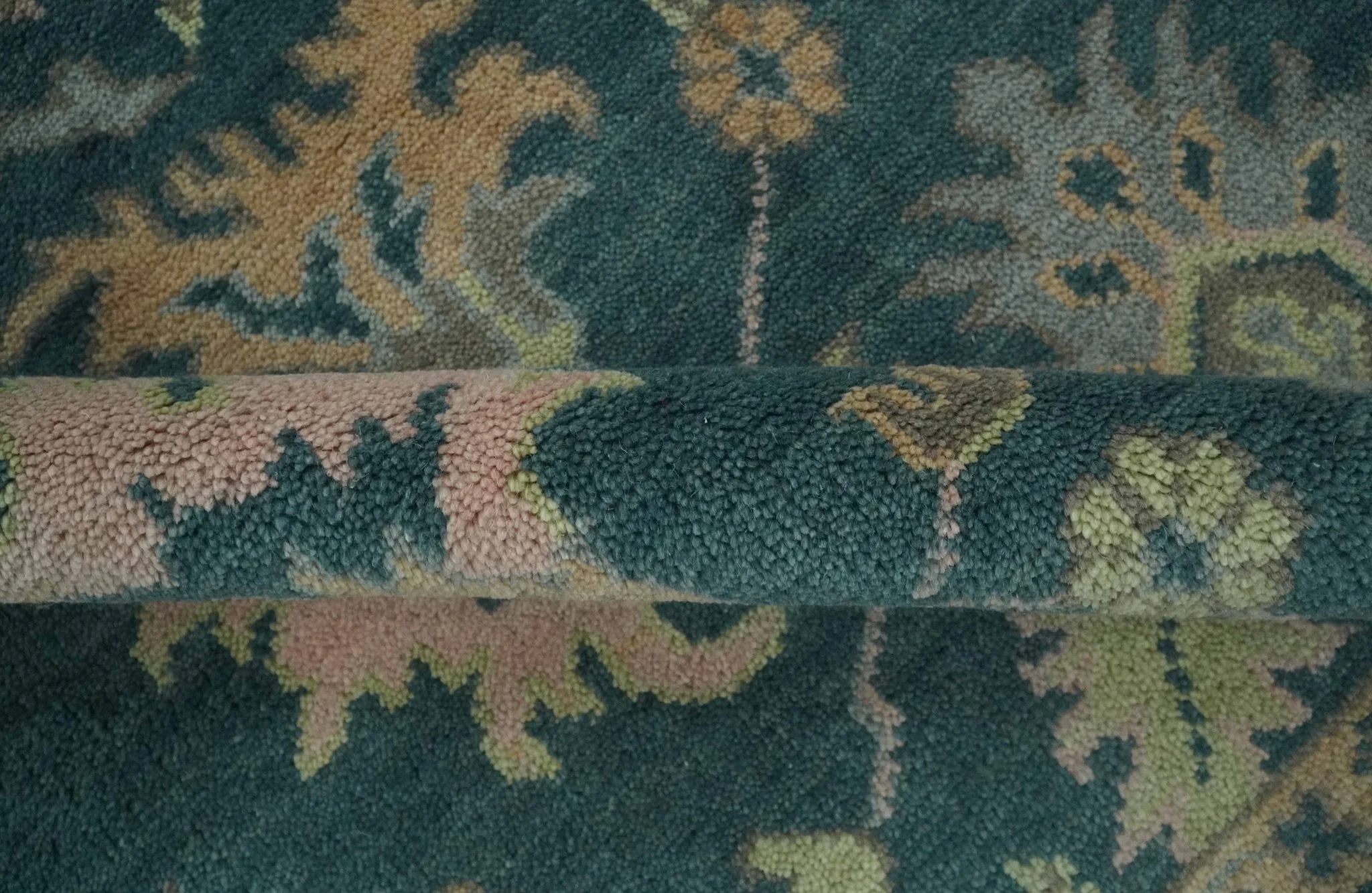 Teal, Gray and Beige Hand Knotted Traditional Oushak Custom Made wool Area Rug - Image 7