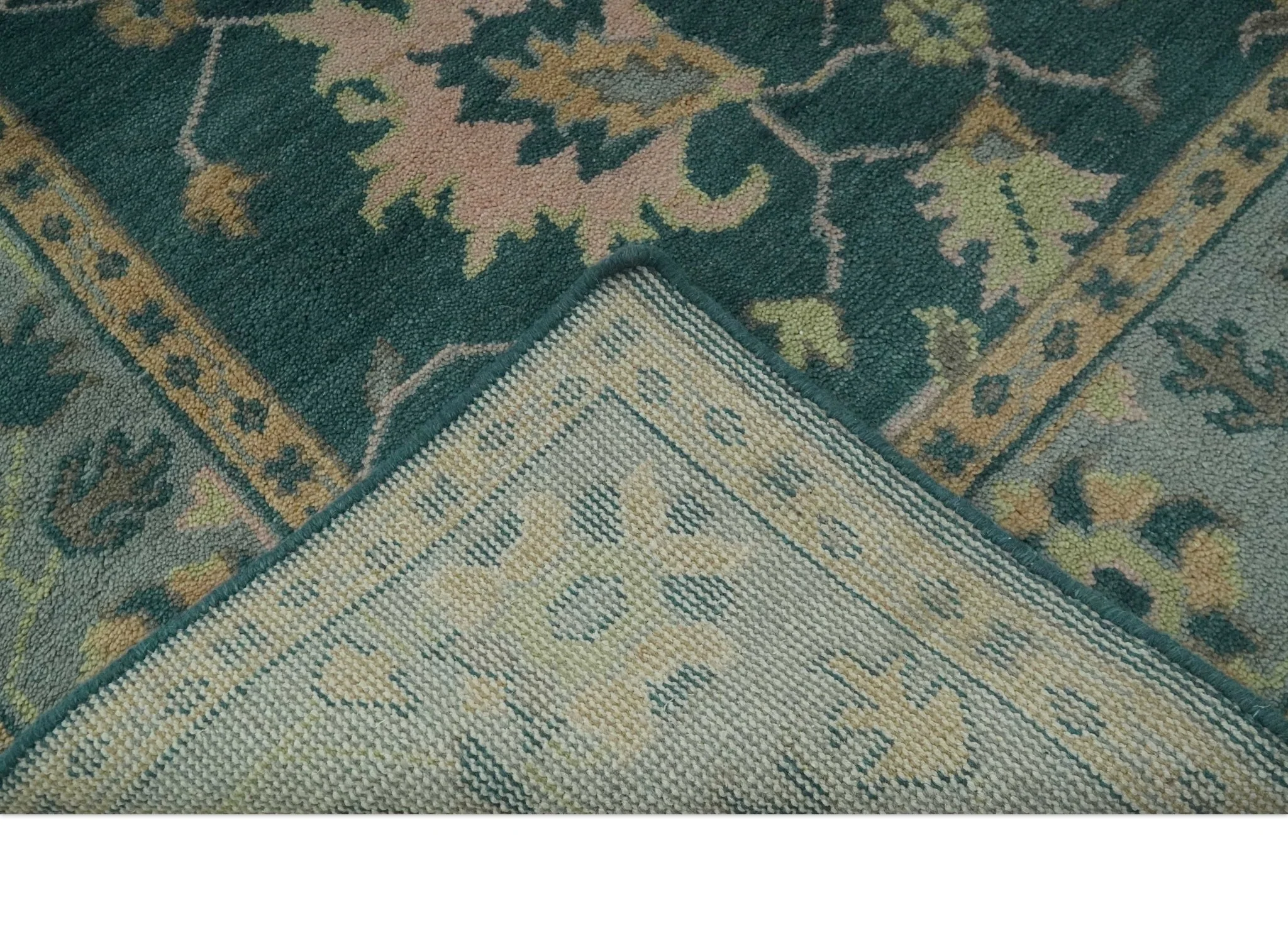Teal, Gray and Beige Hand Knotted Traditional Oushak Custom Made wool Area Rug - Image 8