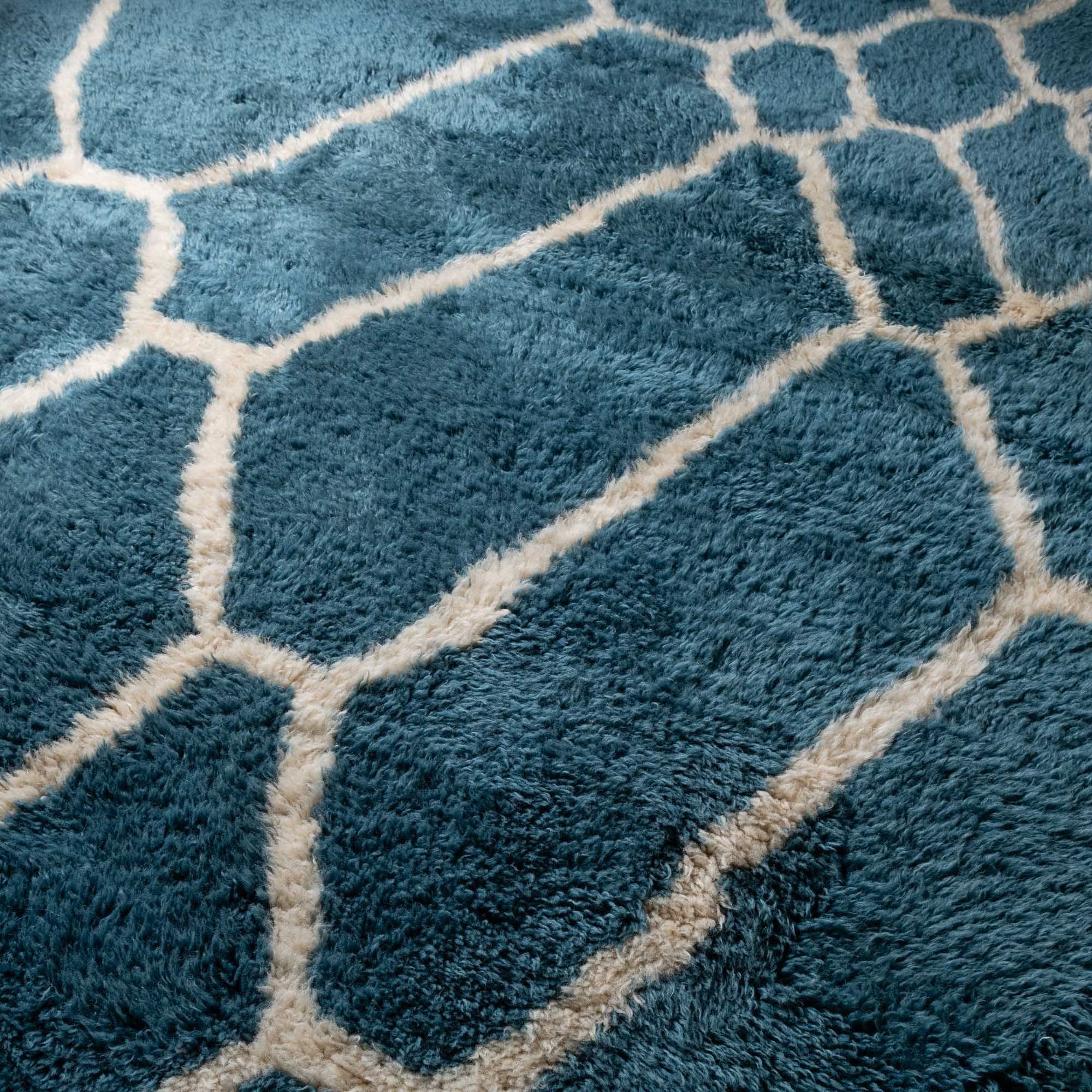 Teal Hand Knotted 10x14 Contemporary Moroccan Design Wool Rug - Image 3