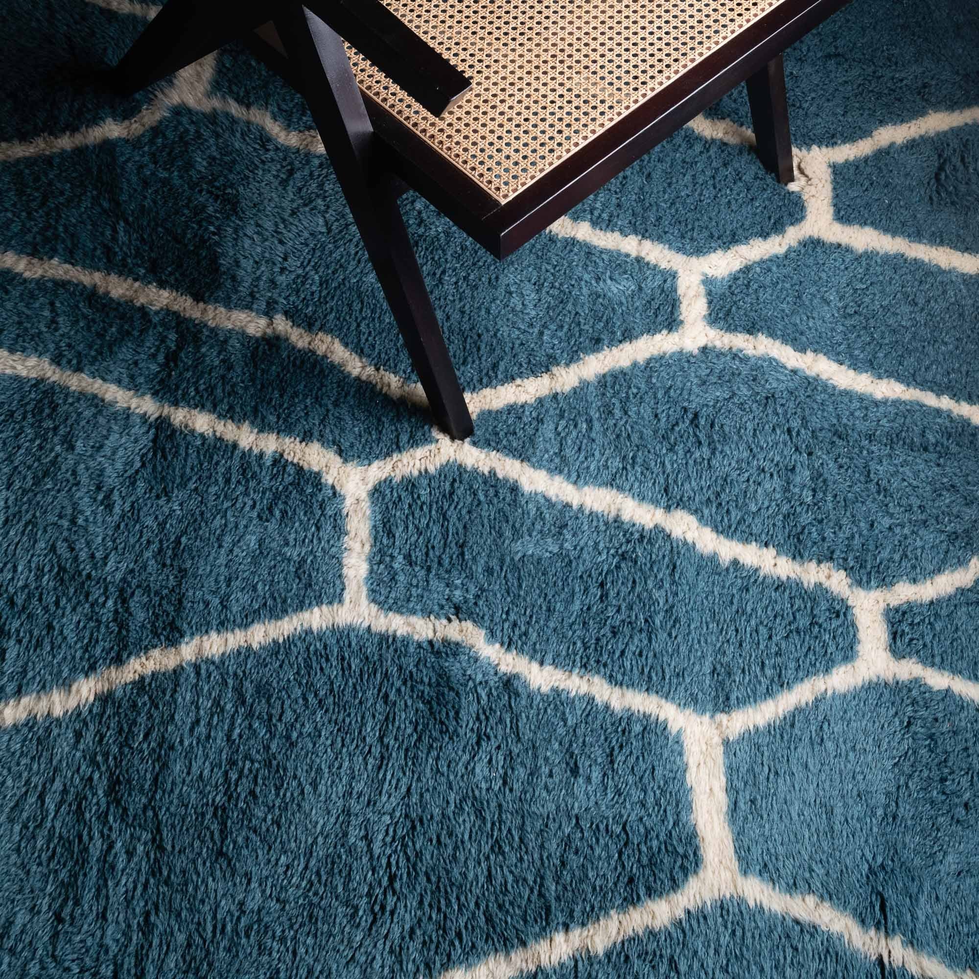 Teal Hand Knotted 10x14 Contemporary Moroccan Design Wool Rug - Image 7