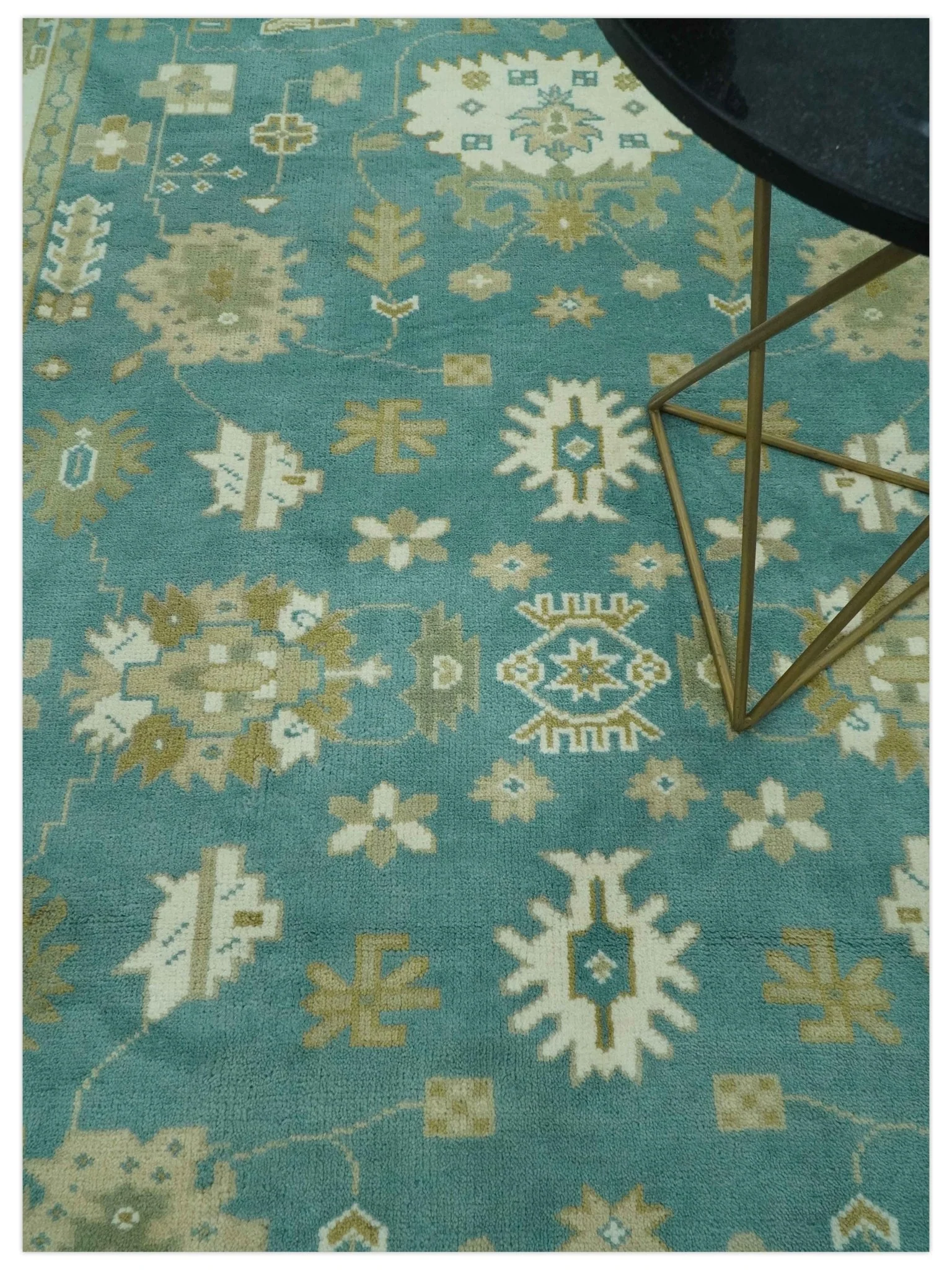 Traditional Floral Teal, Ivory and Beige Oriental Hand Knotted Multi Size wool rug - Image 2