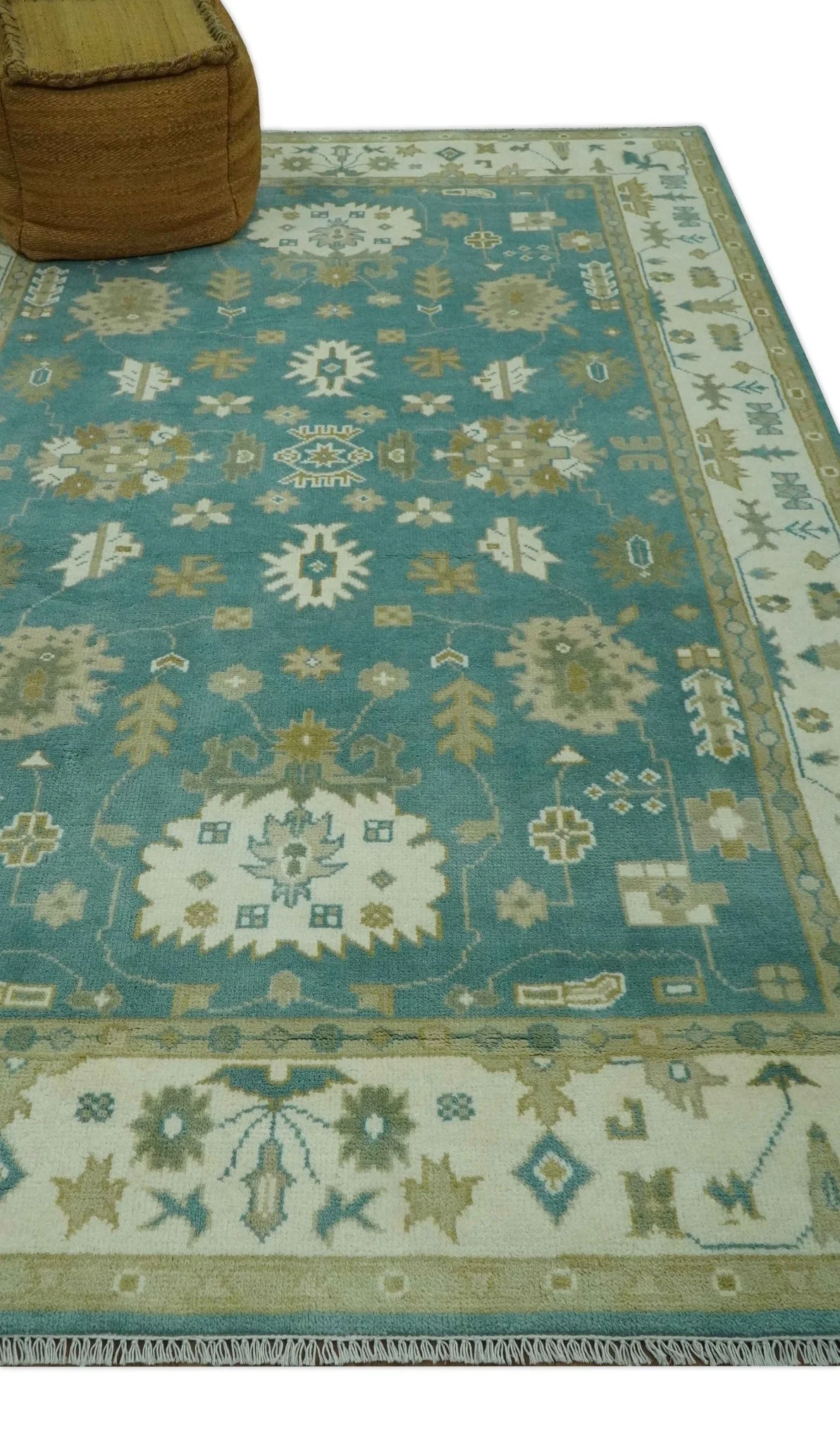 Traditional Floral Teal, Ivory and Beige Oriental Hand Knotted Multi Size wool rug - Image 3
