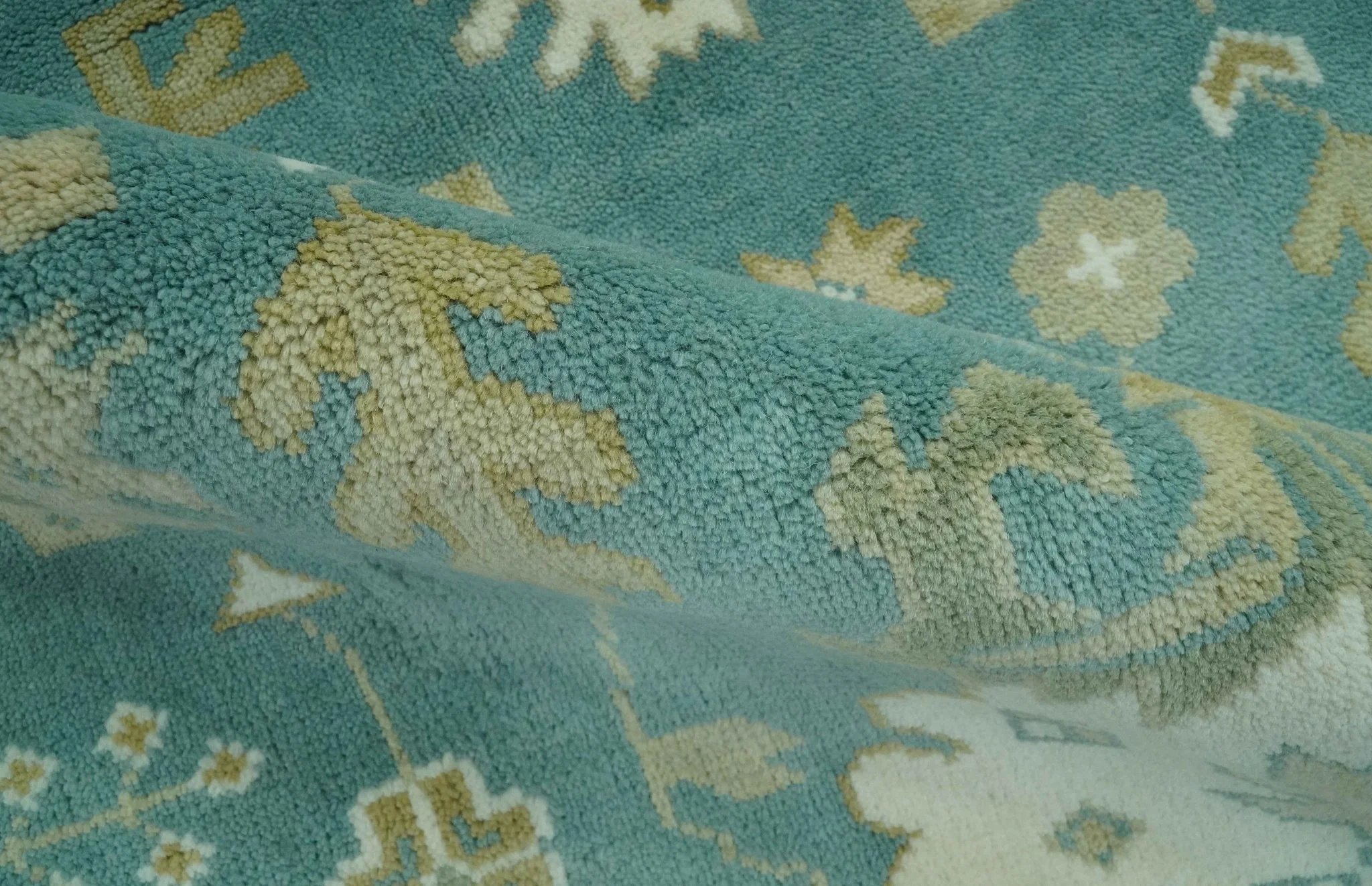 Traditional Floral Teal, Ivory and Beige Oriental Hand Knotted Multi Size wool rug - Image 6