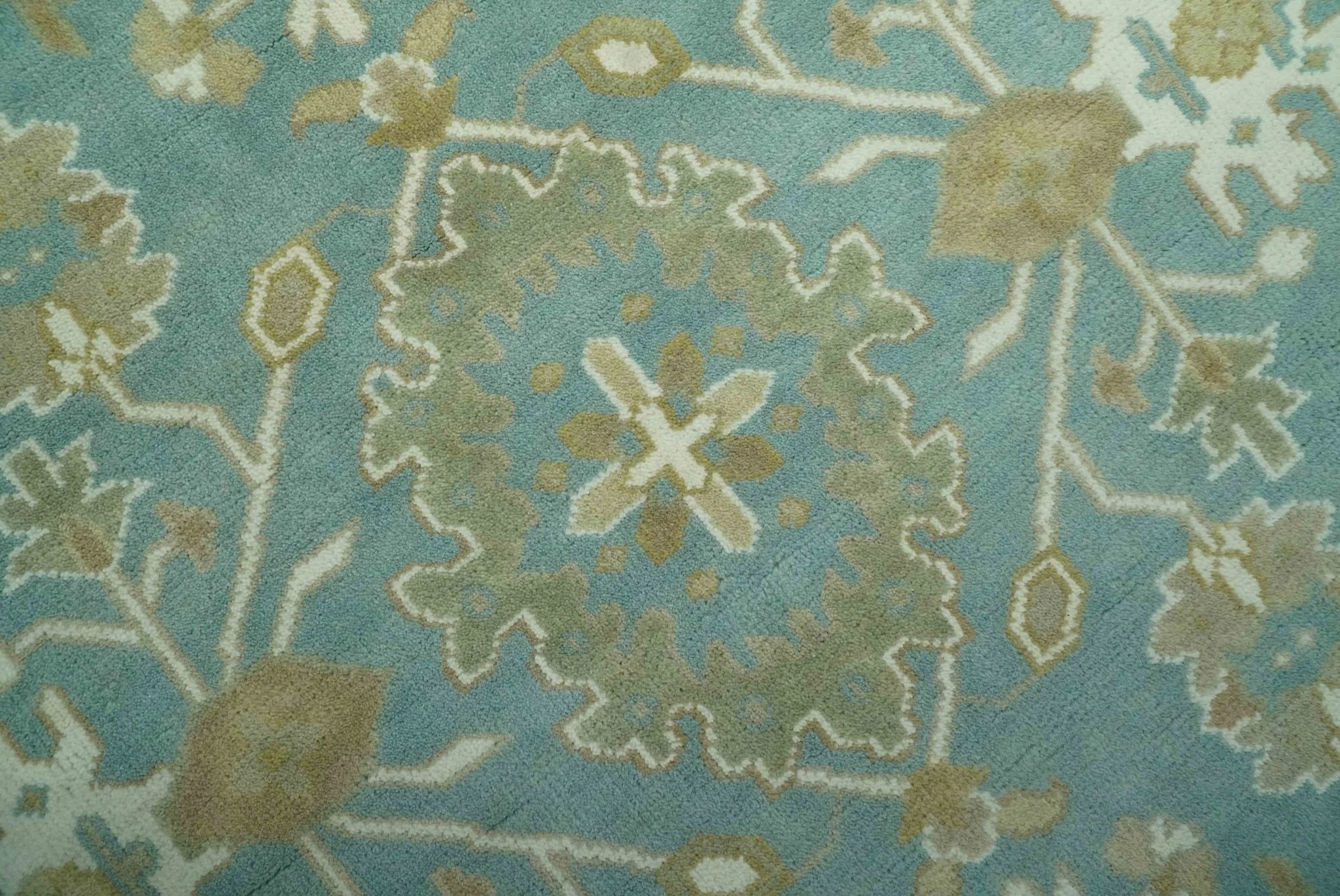 Hand Knotted Teal, Ivory and Beige Traditional Oriental Oushak Multi Size wool rug - Image 4