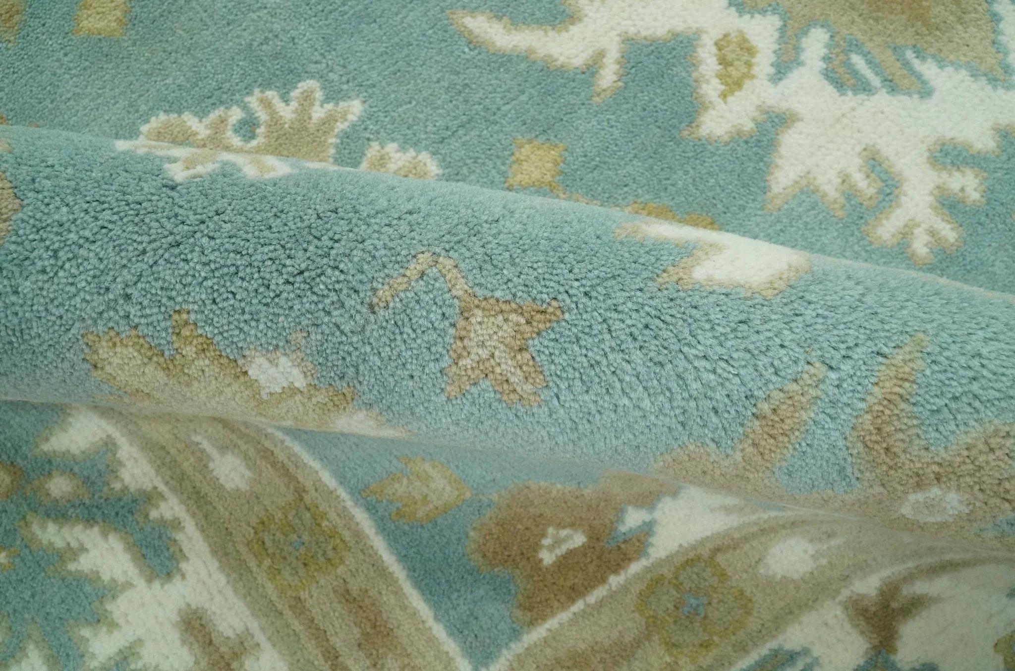 Hand Knotted Teal, Ivory and Beige Traditional Oriental Oushak Multi Size wool rug - Image 6