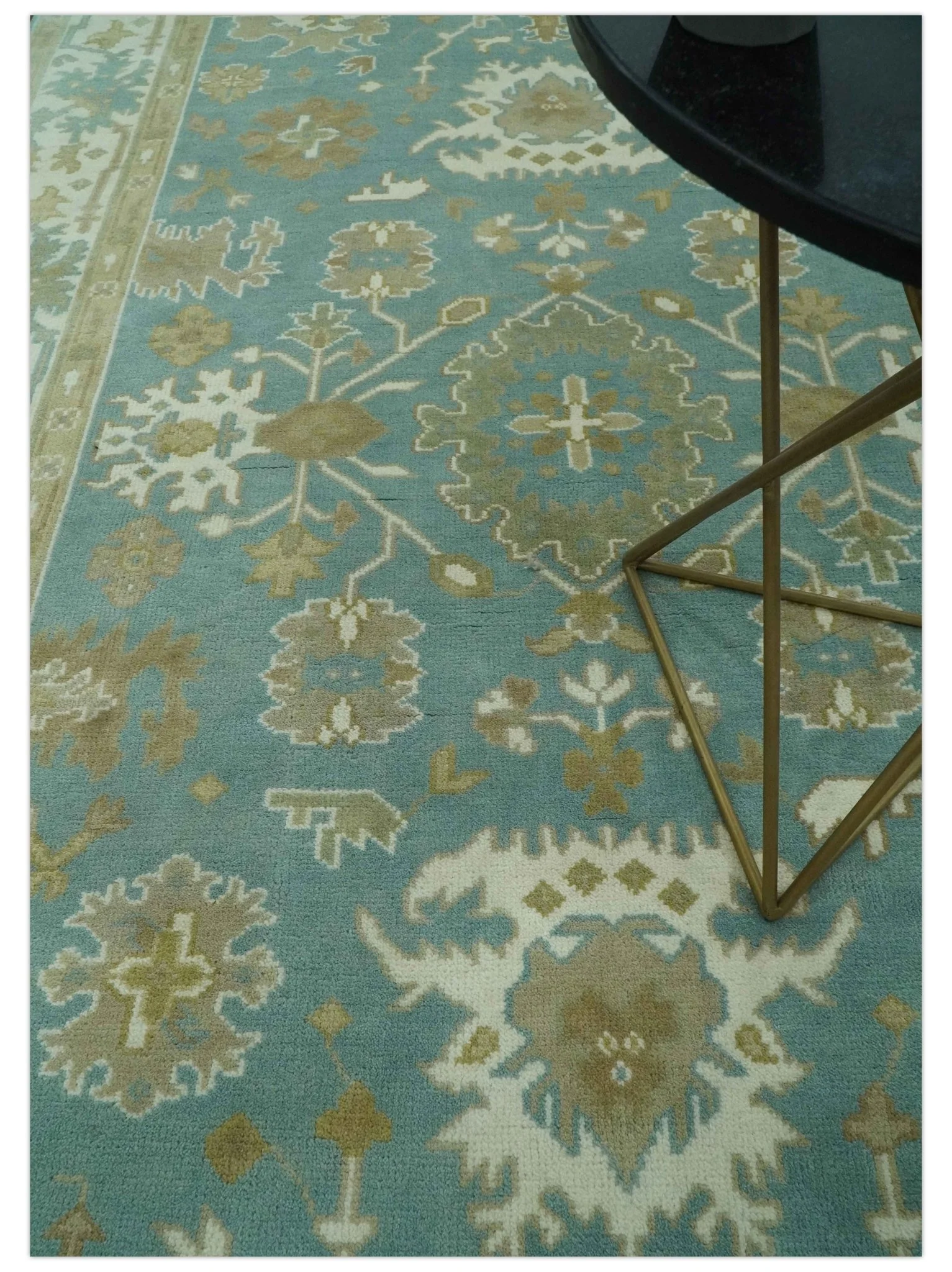 Hand Knotted 6x9 Teal, Ivory and Beige Traditional Oriental Oushak wool rug - Image 2