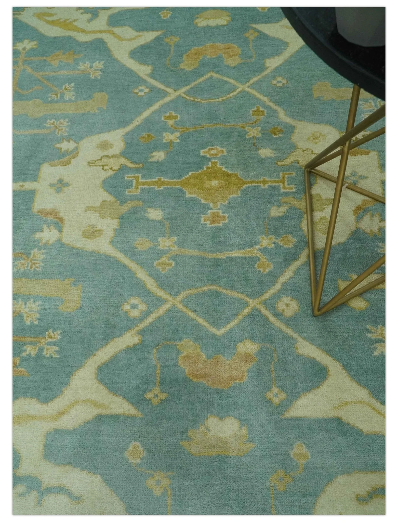 Teal, Olive and Beige Hand Knotted 8x10 Traditional Oriental Oushak wool area rug - Image 2