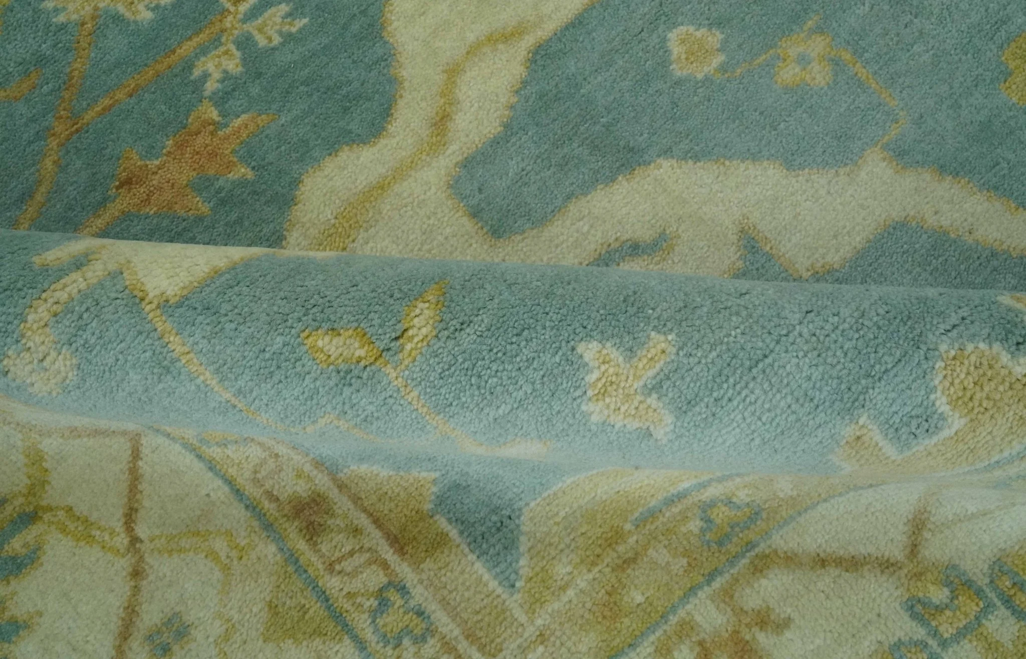 Teal, Olive and Beige Hand Knotted 8x10 Traditional Oriental Oushak wool area rug - Image 6